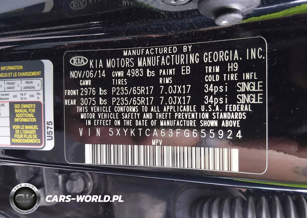 2015 Kia Sorento Lx VIN:5XYKTCA63FG655924 - 9