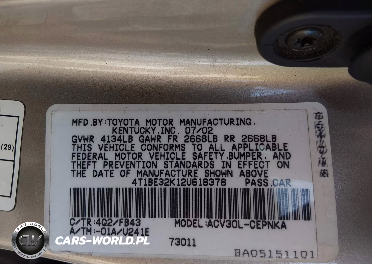 2002 Toyota Camry Le VIN:4T1BE32K12U618378 - 9