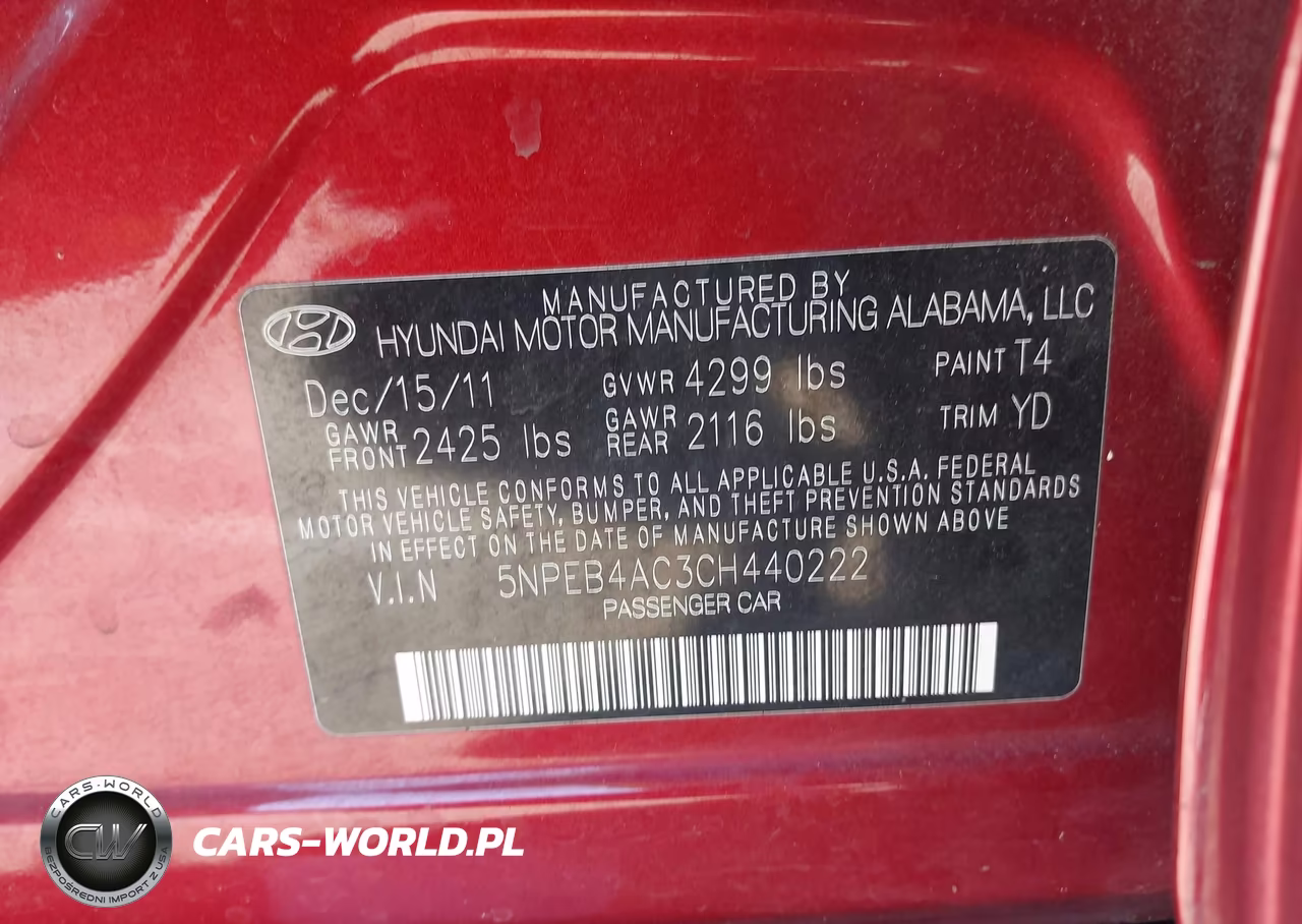 2012 Hyundai Sonata Gls VIN:5NPEB4AC3CH440222 - 9