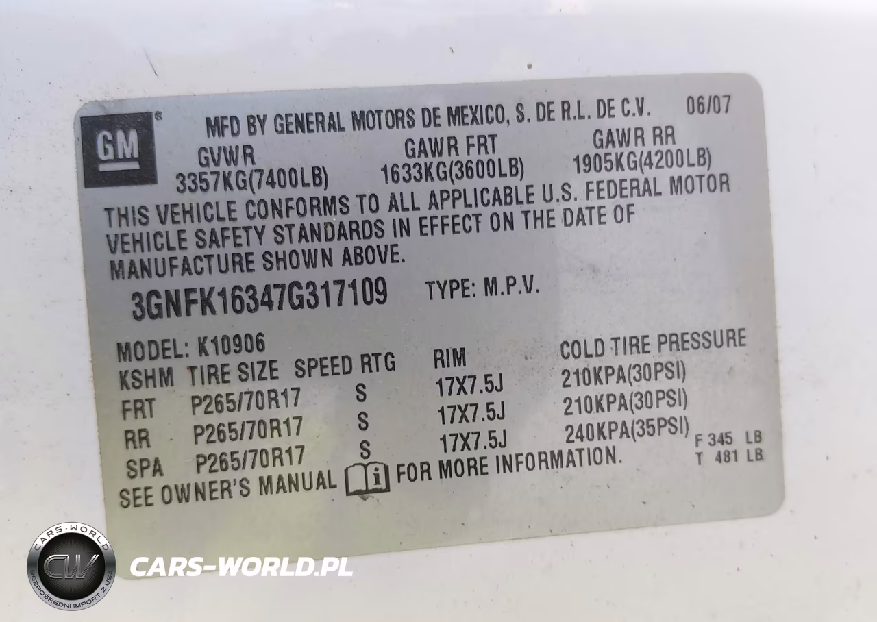 2007 Chevrolet Suburban 1500 Lt VIN:3GNFK16347G317109 - 9