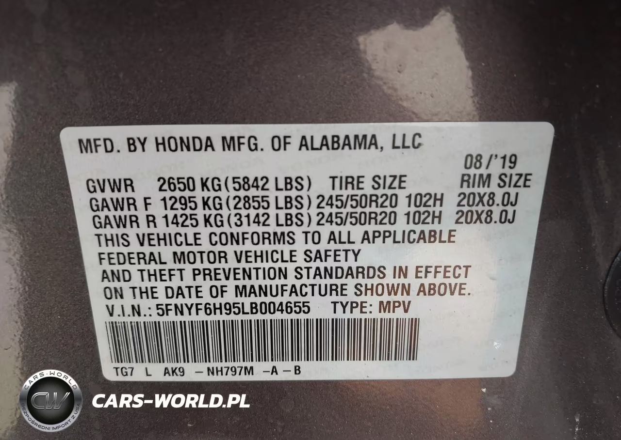 2020 Honda Pilot Awd Touring 8 Passenger VIN:5FNYF6H95LB004655 - 9