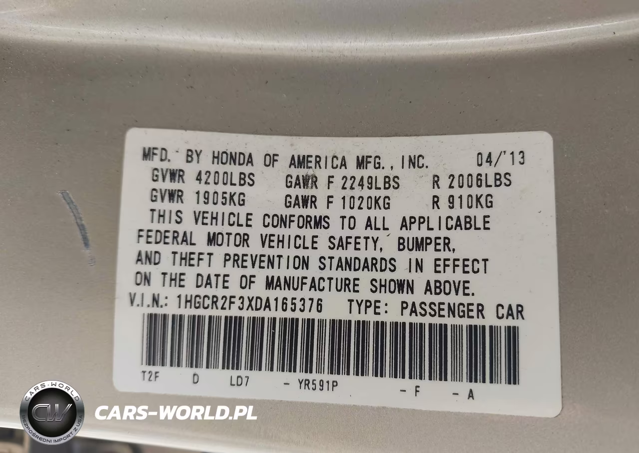 2013 Honda Accord Lx VIN:1HGCR2F3XDA165376 - 9