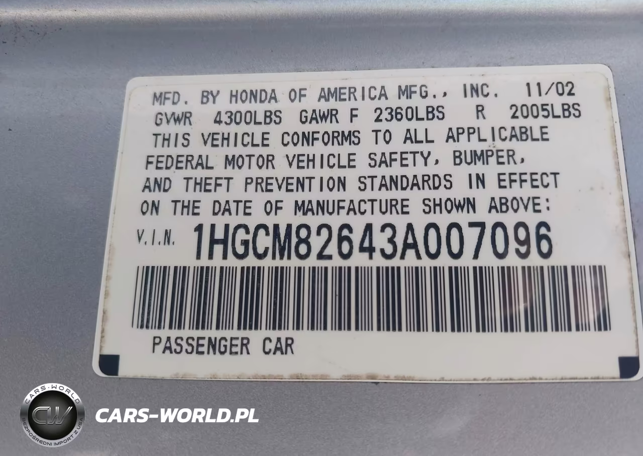 2003 Honda Accord 3.0 Ex VIN:1HGCM82643A007096 - 9