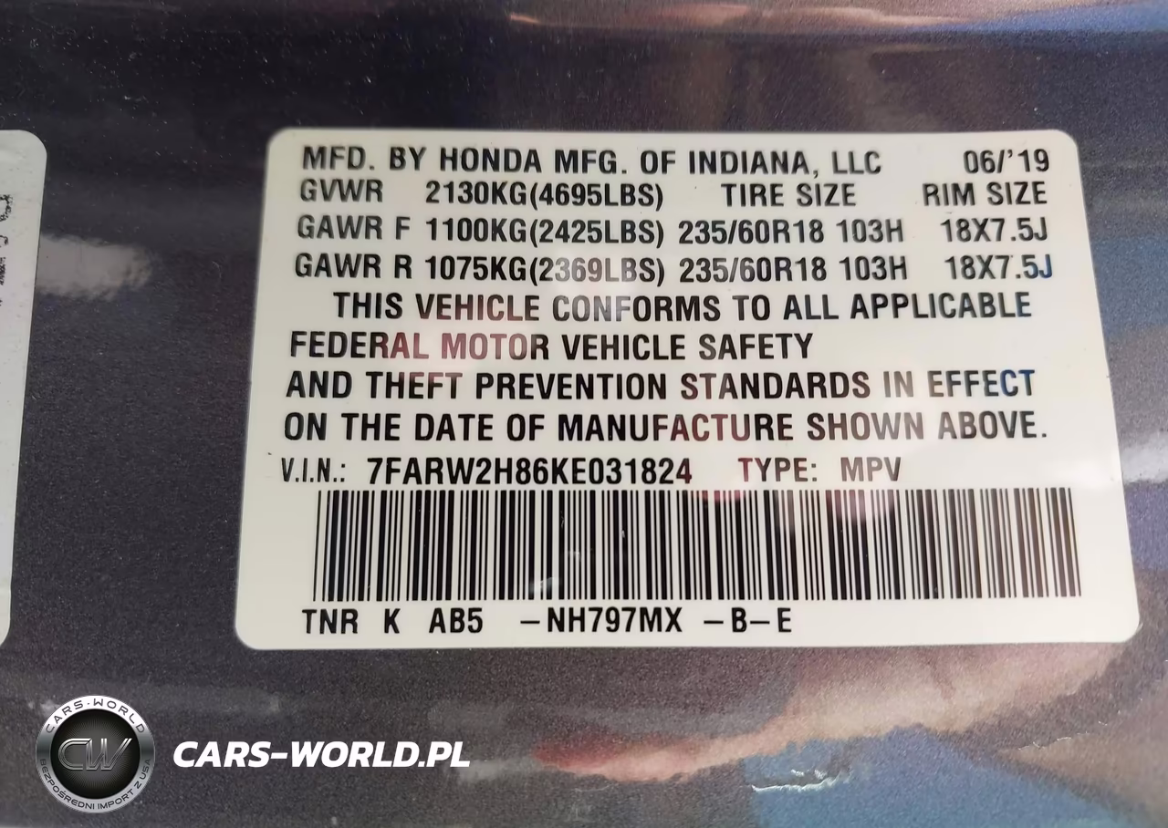 2019 Honda Cr-V Ex-L VIN:7FARW2H86KE031824 - 9