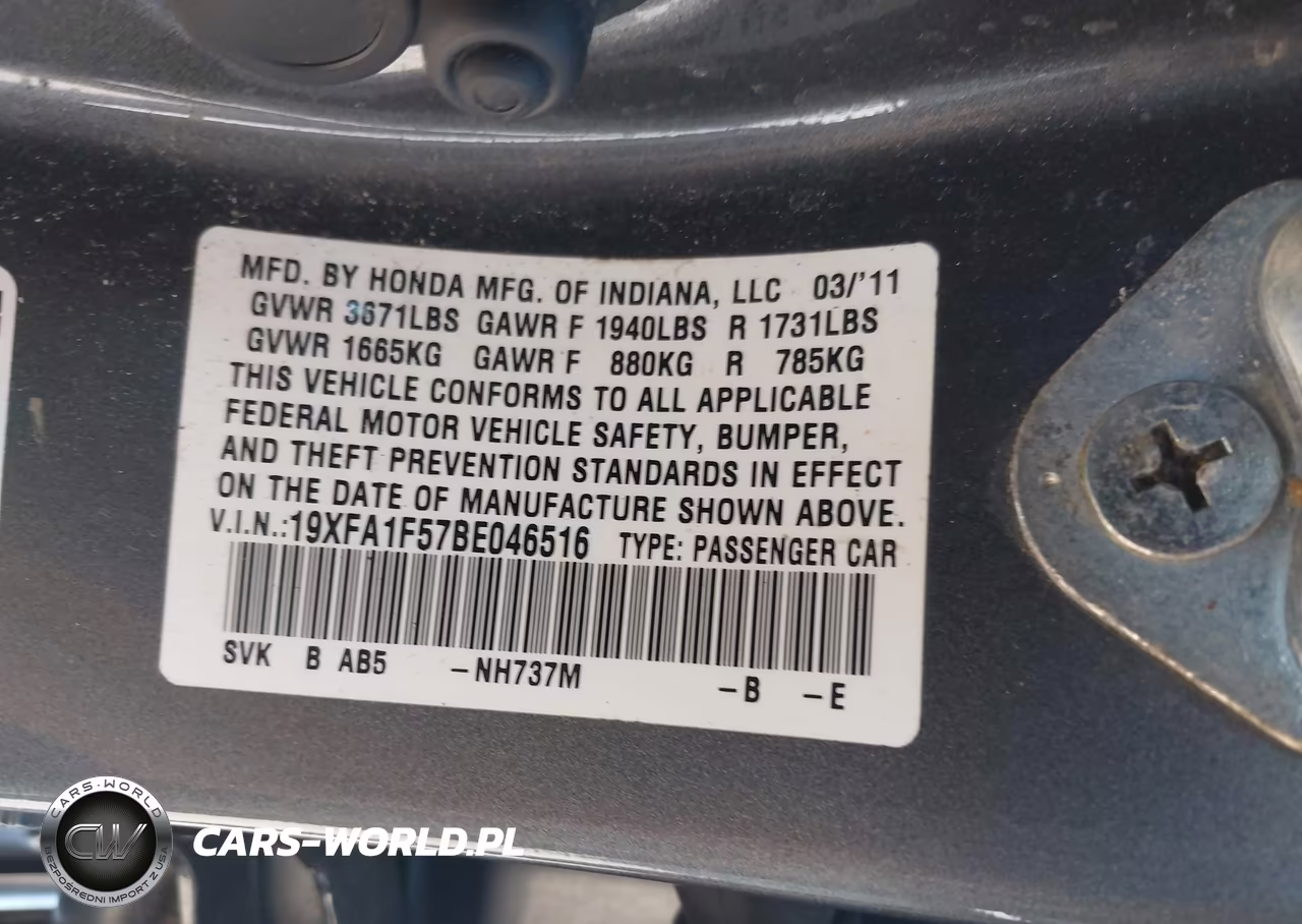 2011 Honda Civic Lx VIN:19XFA1F57BE046516 - 9
