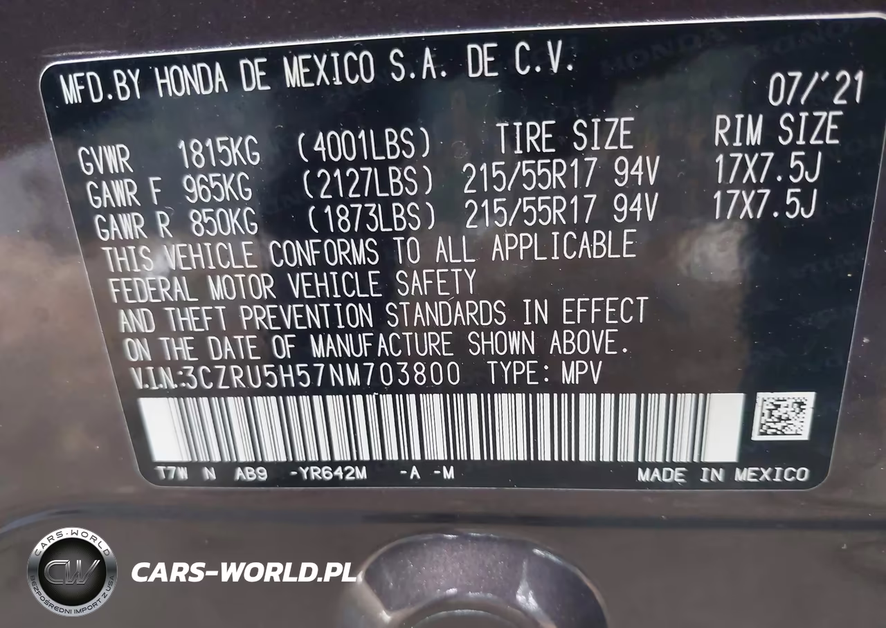 2022 Honda Hr-V 2Wd Ex VIN:3CZRU5H57NM703800 - 9