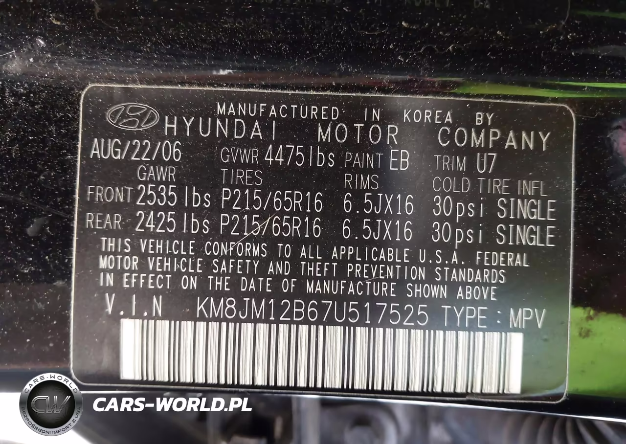 2007 Hyundai Tucson Gls VIN:KM8JM12B67U517525 - 9