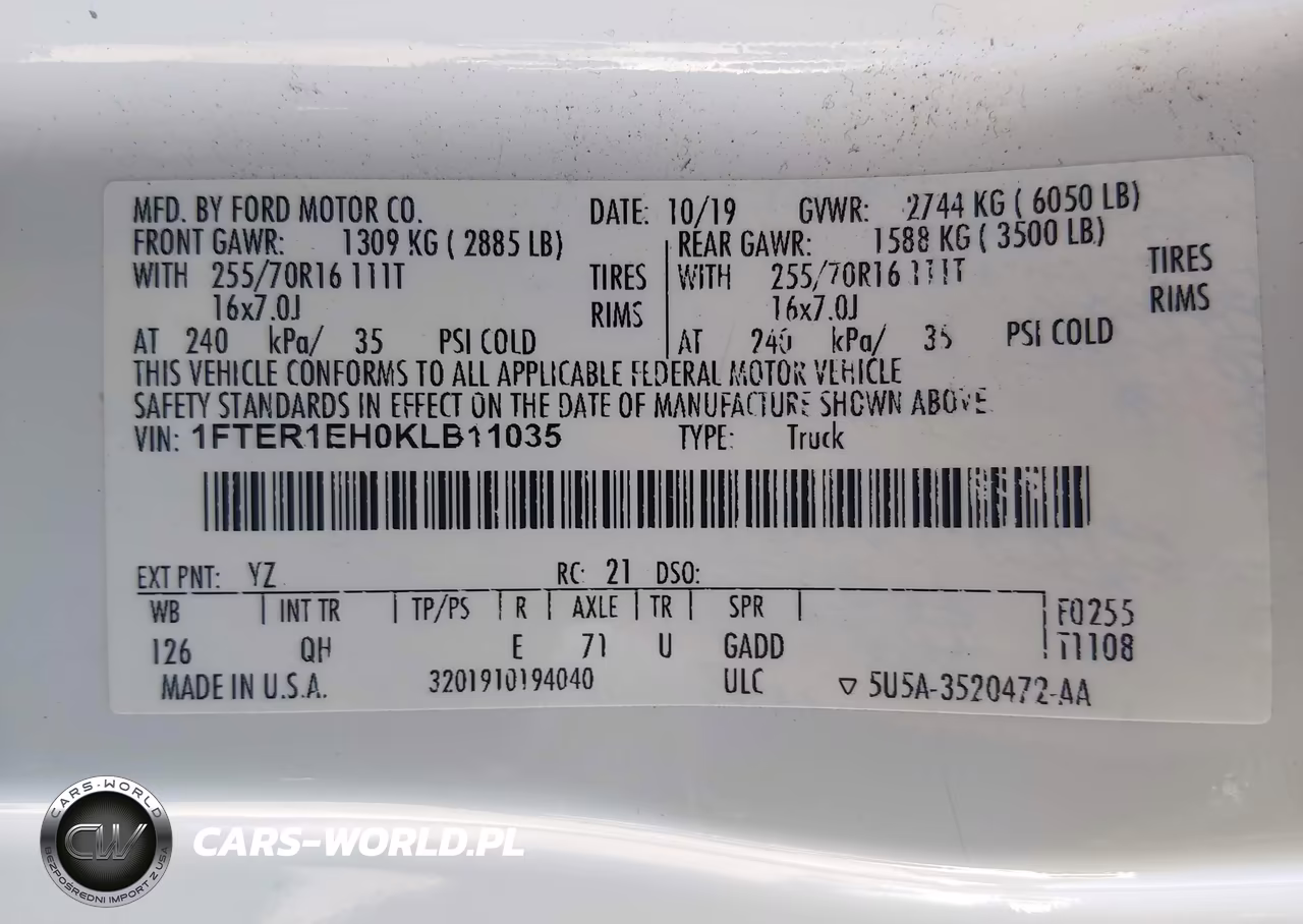 2019 Ford Ranger Xl VIN:1FTER1EH0KLB11035 - 9