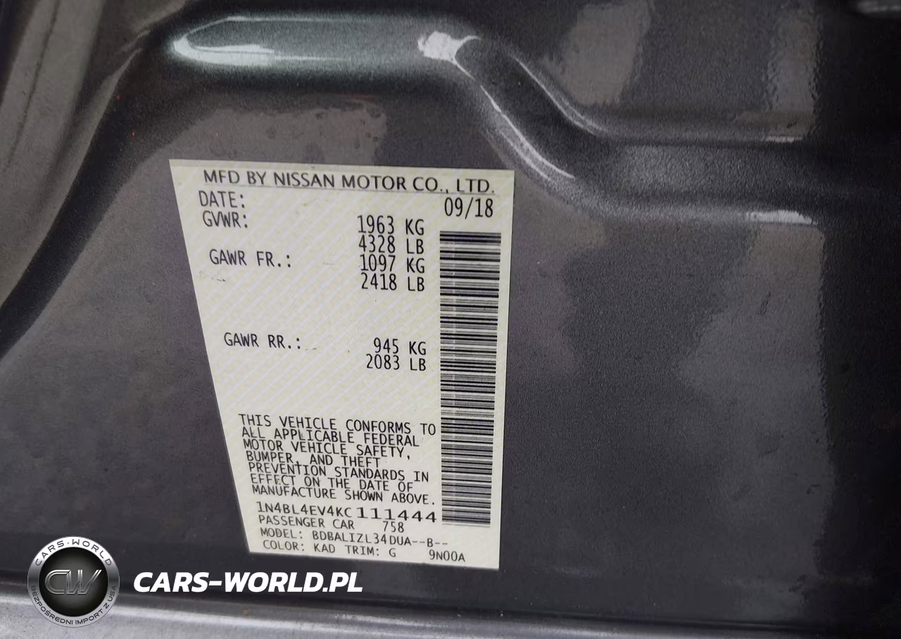 2019 Nissan Altima 2.5 Sl VIN:1N4BL4EV4KC111444 - 9