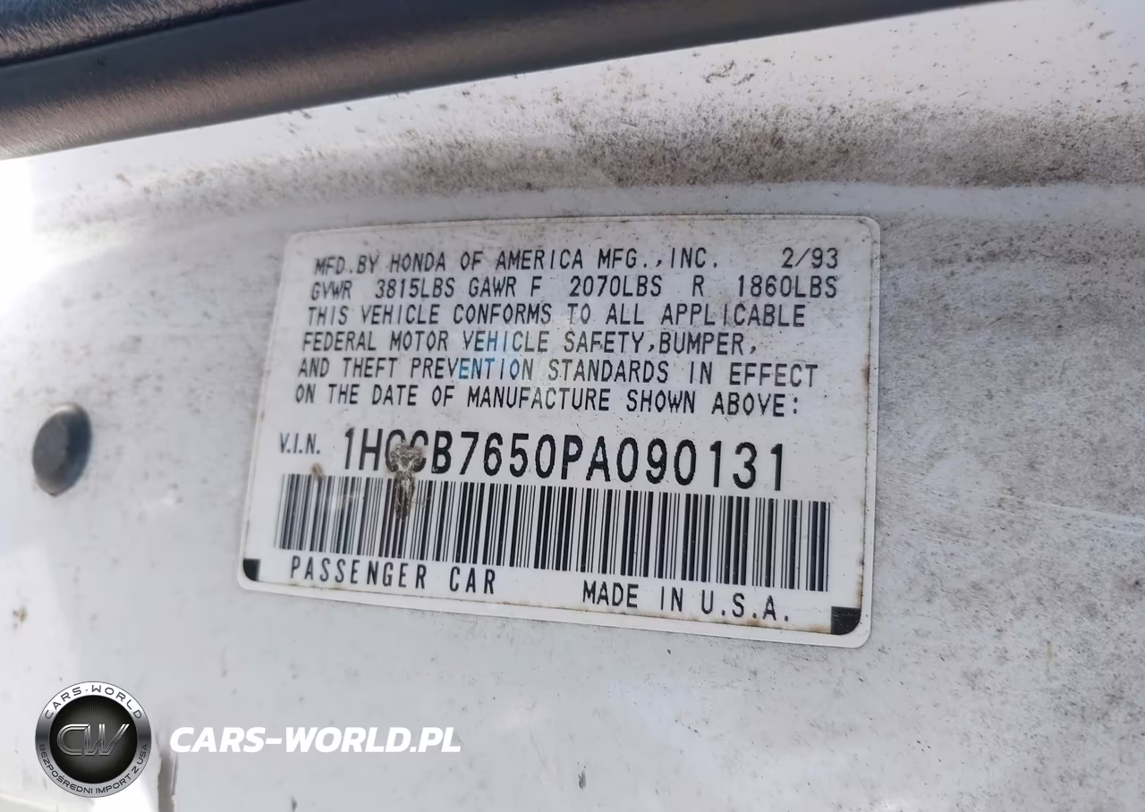 1993 Honda Accord Lx VIN:1HGCB7650PA090131 - 9