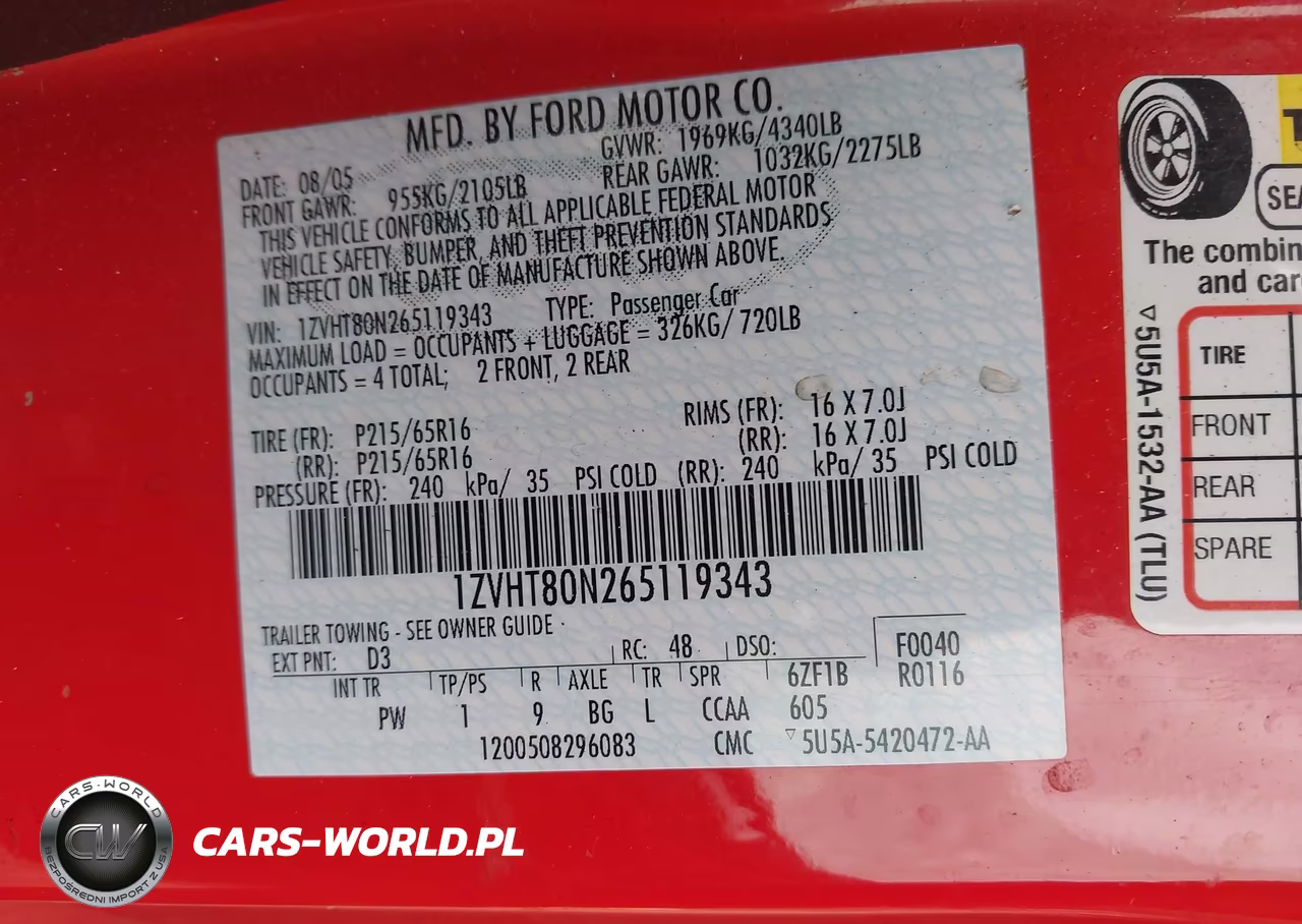 2006 Ford Mustang V6 VIN:1ZVHT80N265119343 - 9