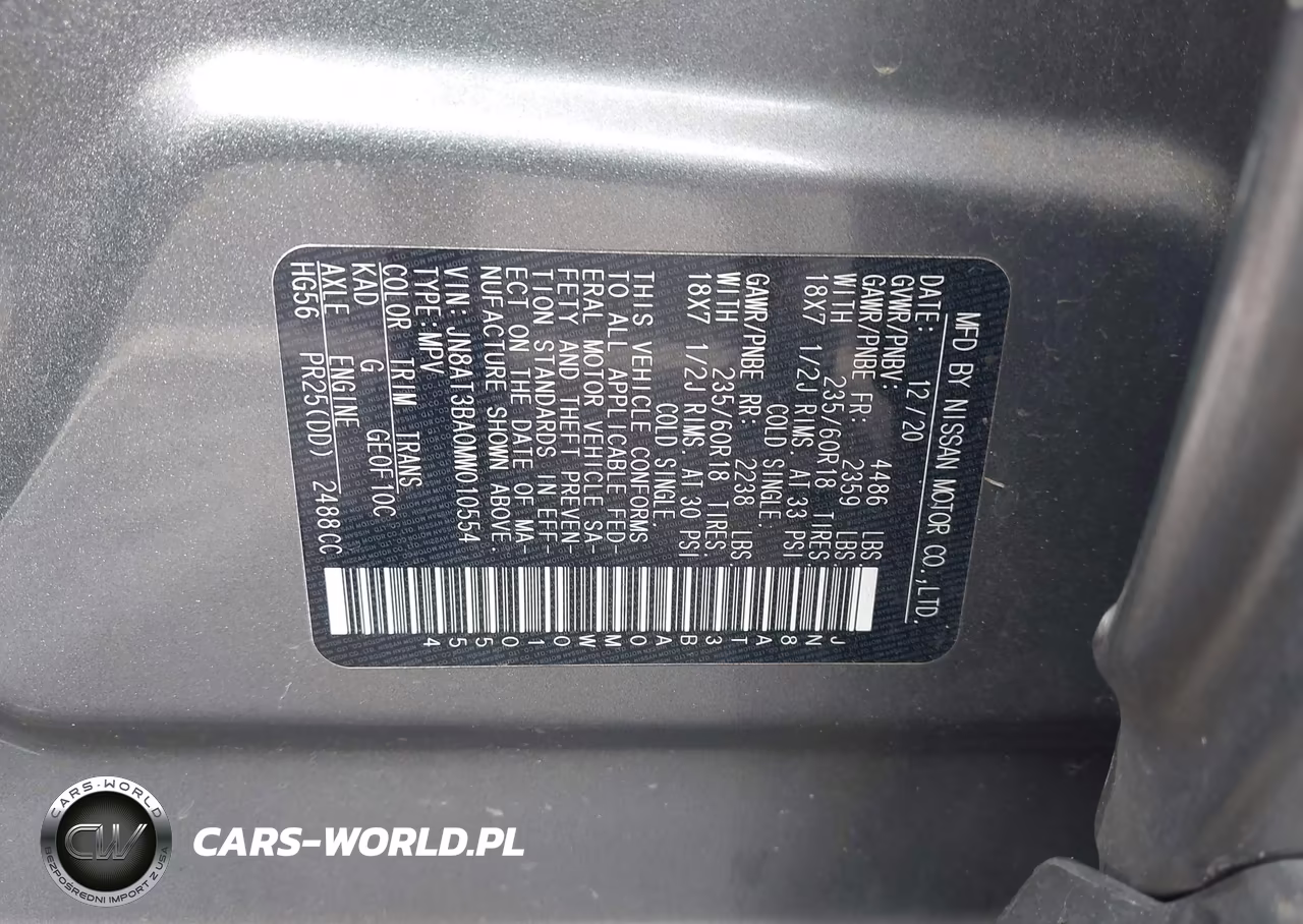 2021 Nissan Rogue Sv Fwd VIN:JN8AT3BA0MW010554 - 9