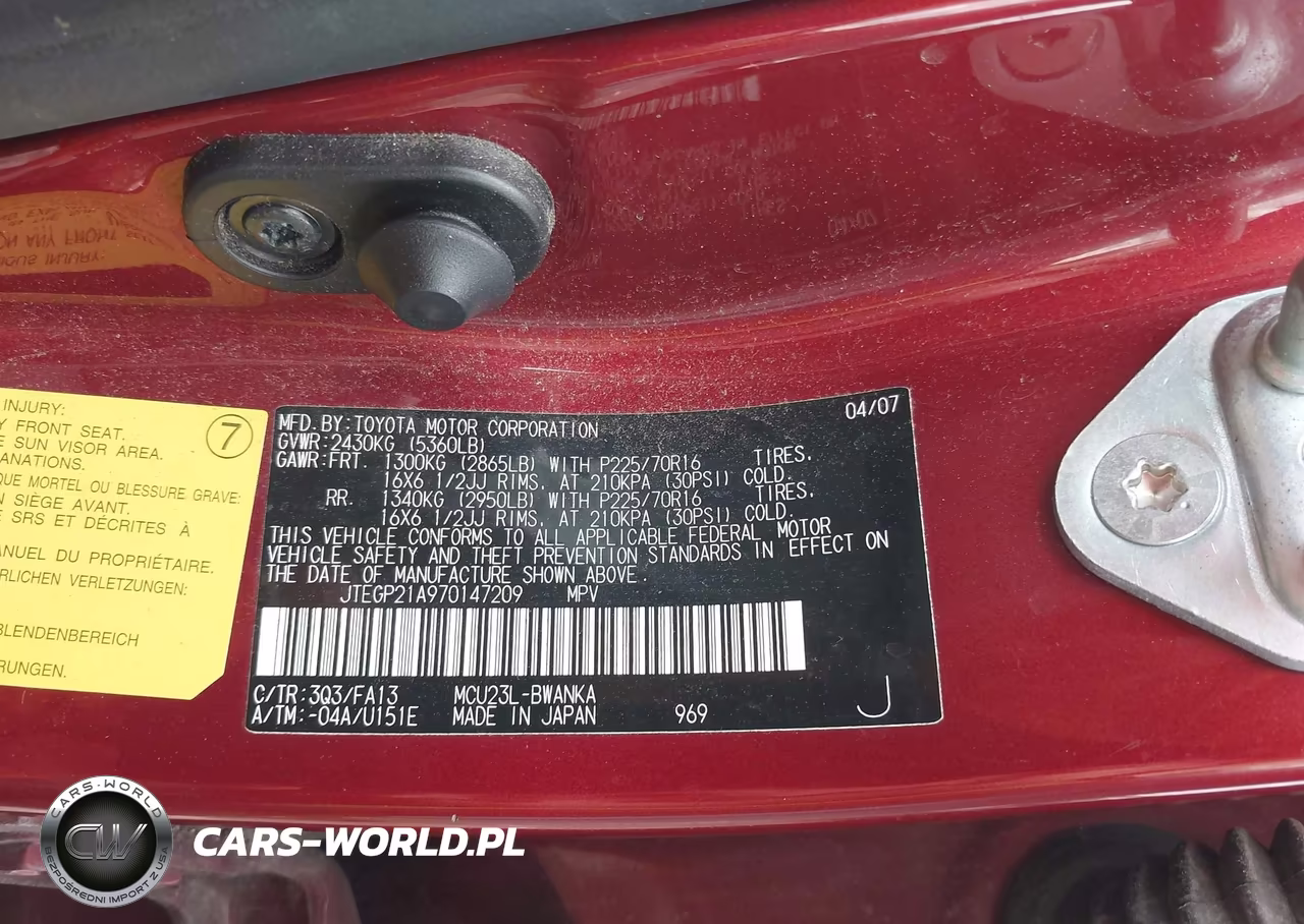 2007 Toyota Highlander V6 (2 Rows) (A5) VIN:JTEGP21A970147209 - 9