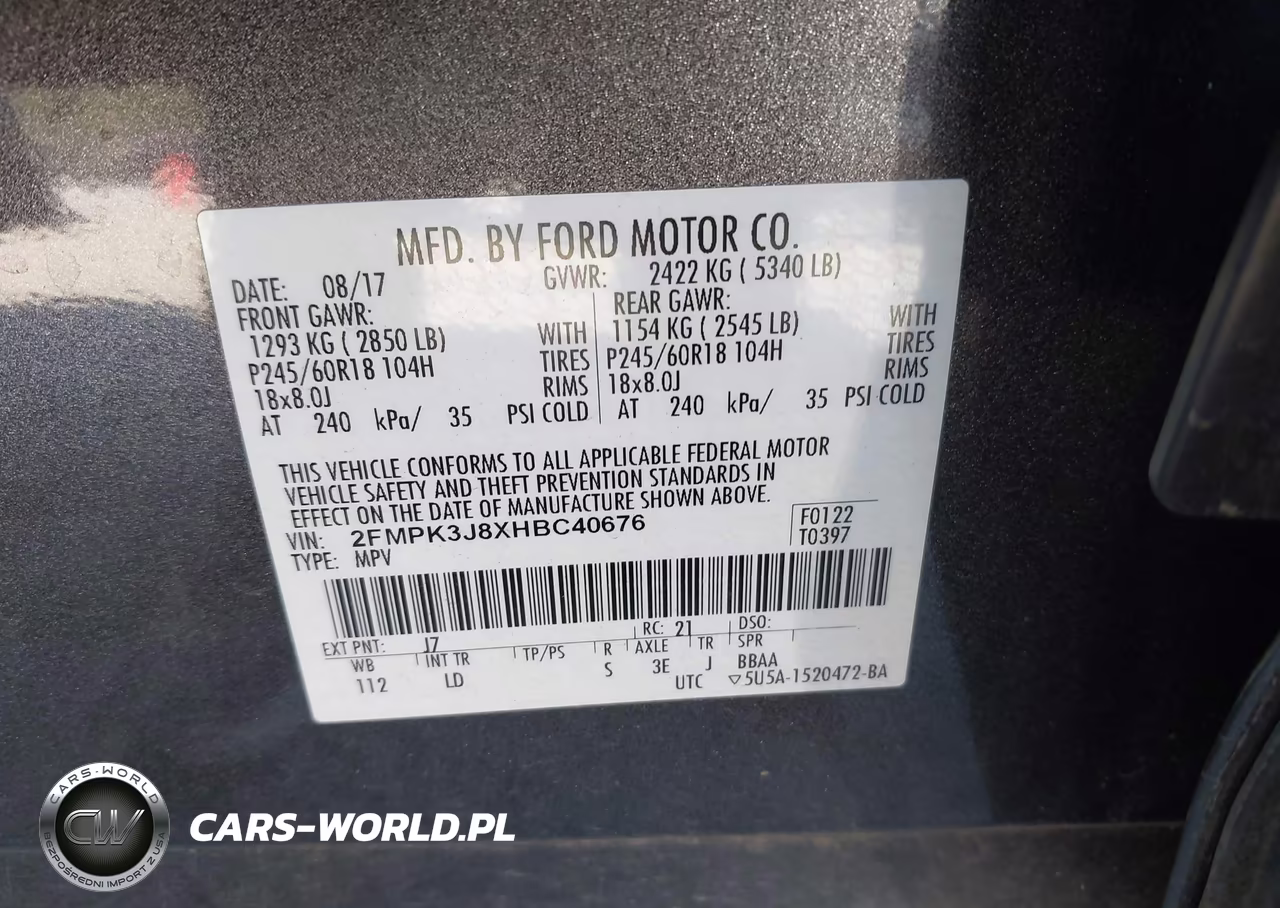 2017 Ford Edge Sel VIN:2FMPK3J8XHBC40676 - 9