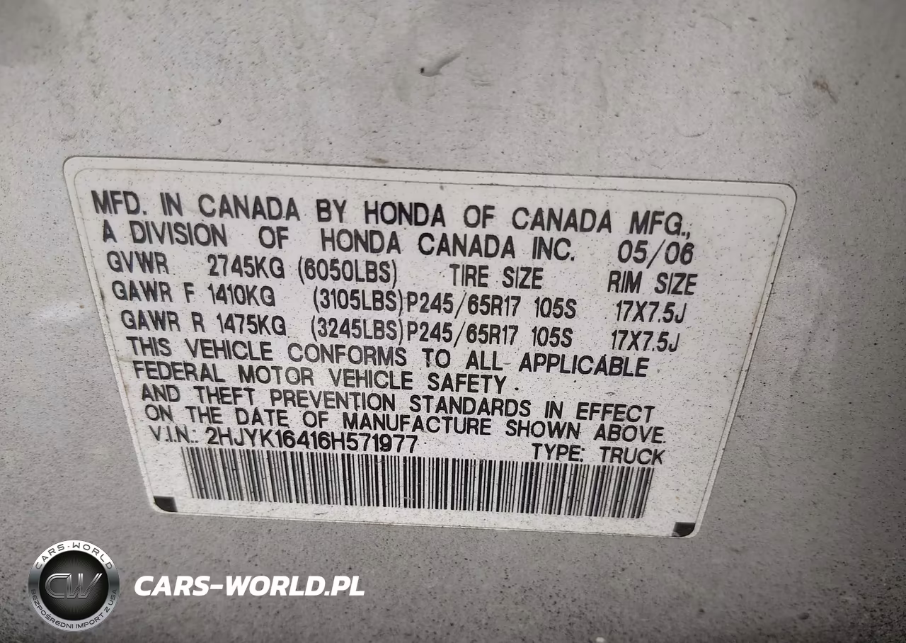 2006 Honda Ridgeline Rts VIN:2HJYK16416H571977 - 9