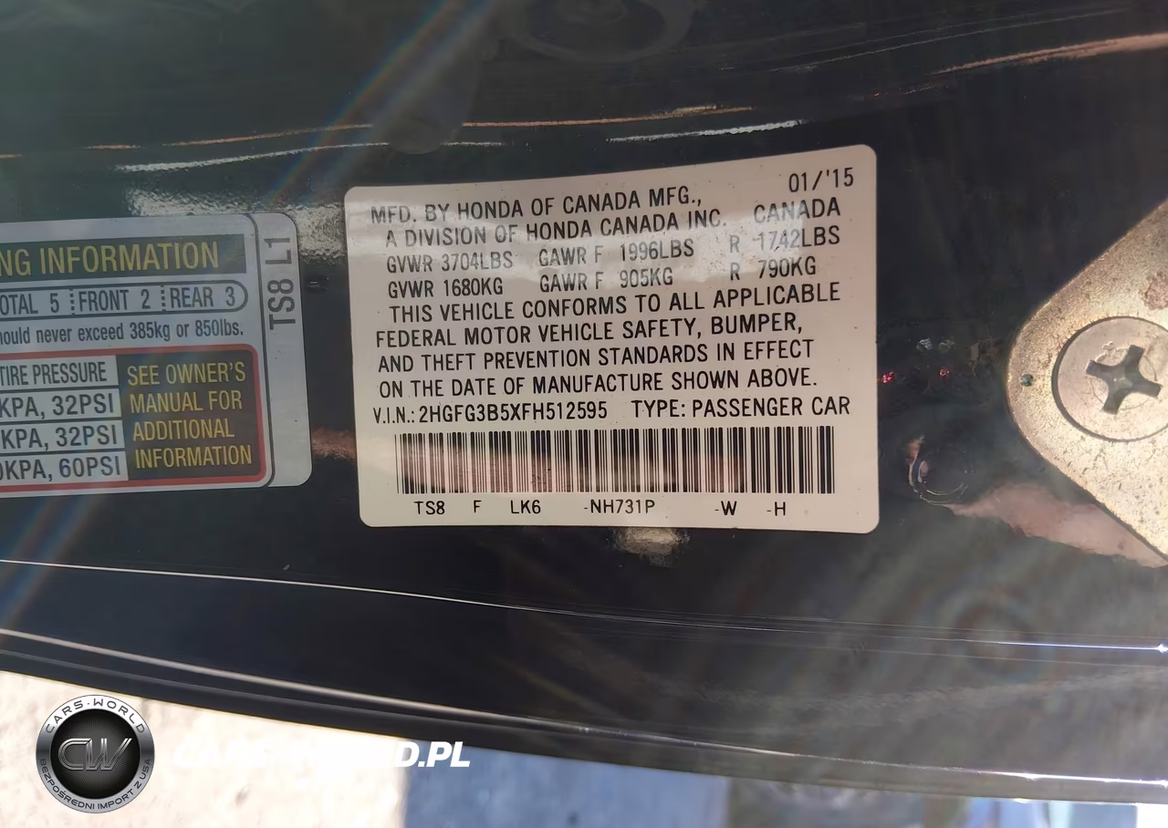 2015 Honda Civic Lx VIN:2HGFG3B5XFH512595 - 9