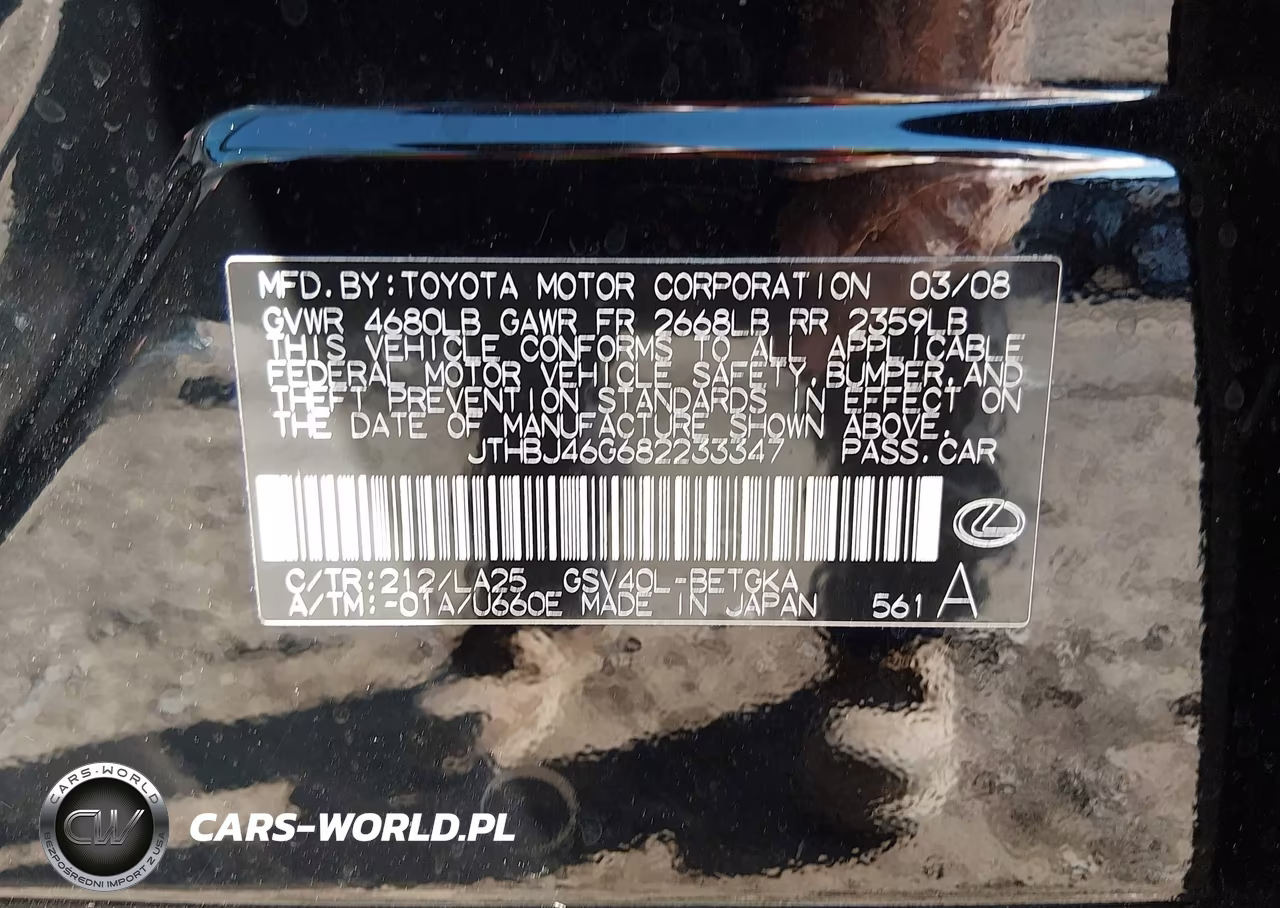 2008 Lexus Es 350 VIN:JTHBJ46G682233347 - 9