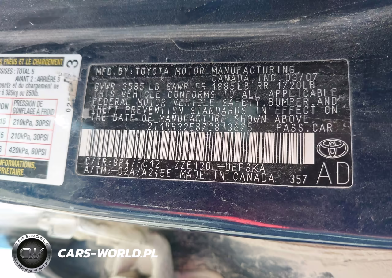 2007 Toyota Corolla S VIN:2T1BR32E87C813675 - 9