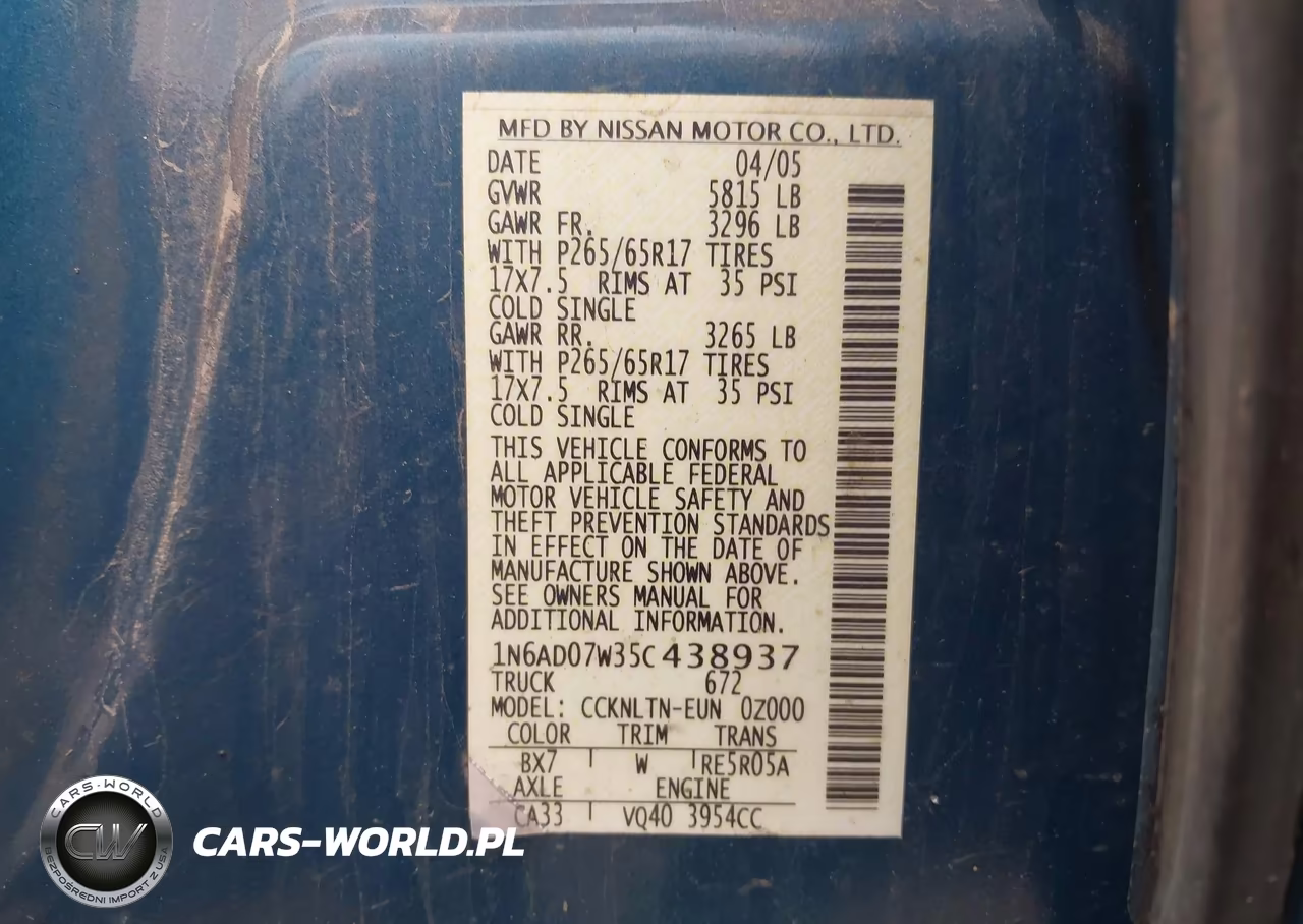 2005 Nissan Frontier Le VIN:1N6AD07W35C438937 - 9