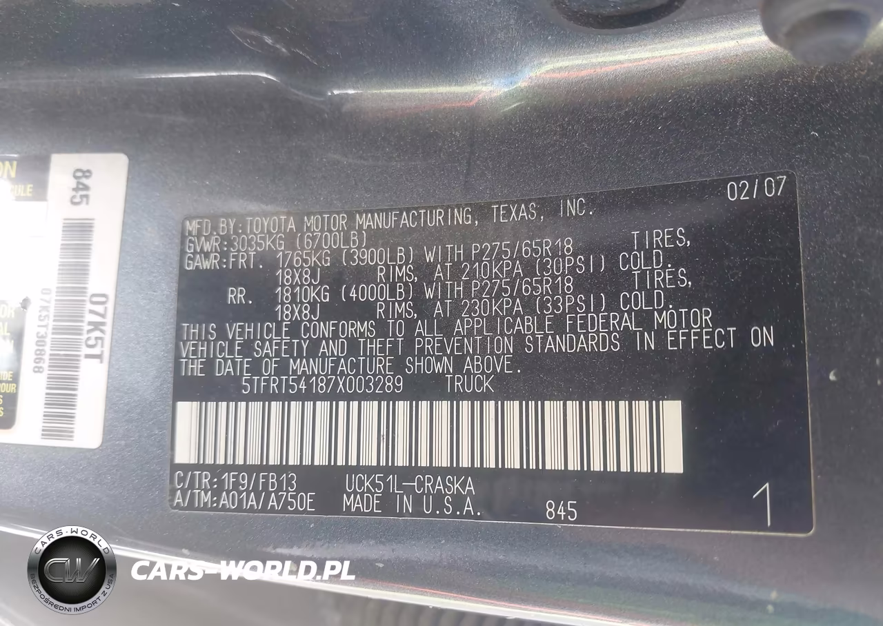 2007 Toyota Tundra Sr5 4.7L V8 VIN:5TFRT54187X003289 - 9