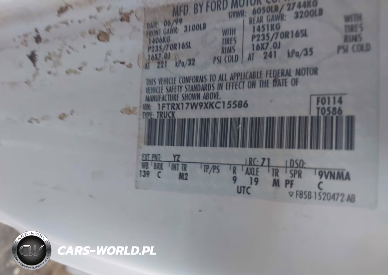 1999 Ford F-150 Lariat-Work Series-Xl-Xlt VIN:1FTRX17W9XKC15586 - 9