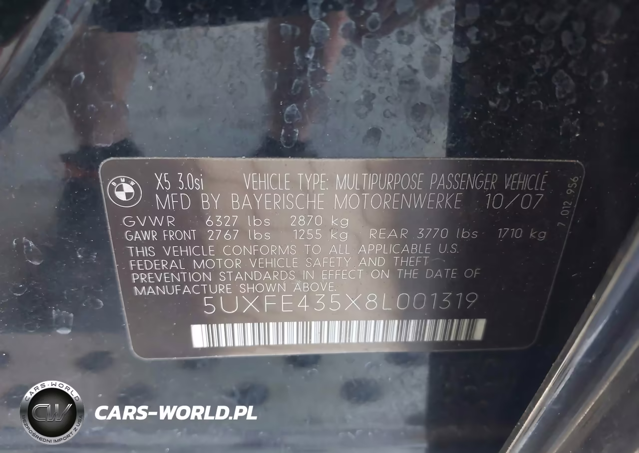 2008 BMW X5 3.0Si VIN:5UXFE435X8L001319 - 9