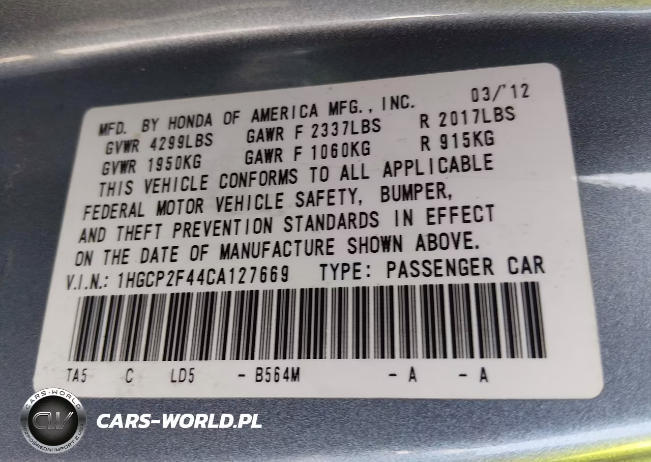 2012 Honda Accord 2.4 Lx-P VIN:1HGCP2F44CA127669 - 9