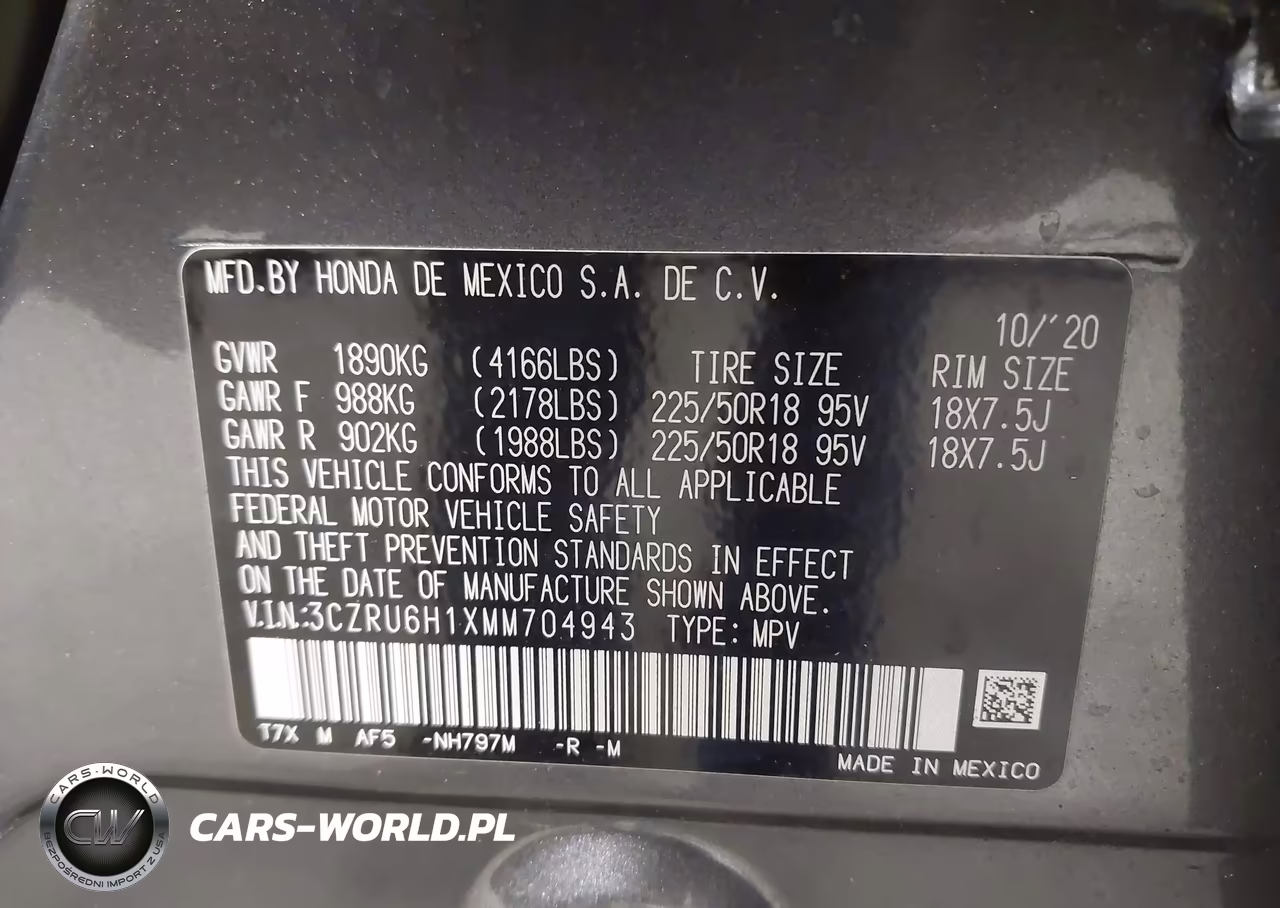 2021 Honda Hr-V Awd Sport VIN:3CZRU6H1XMM704943 - 9