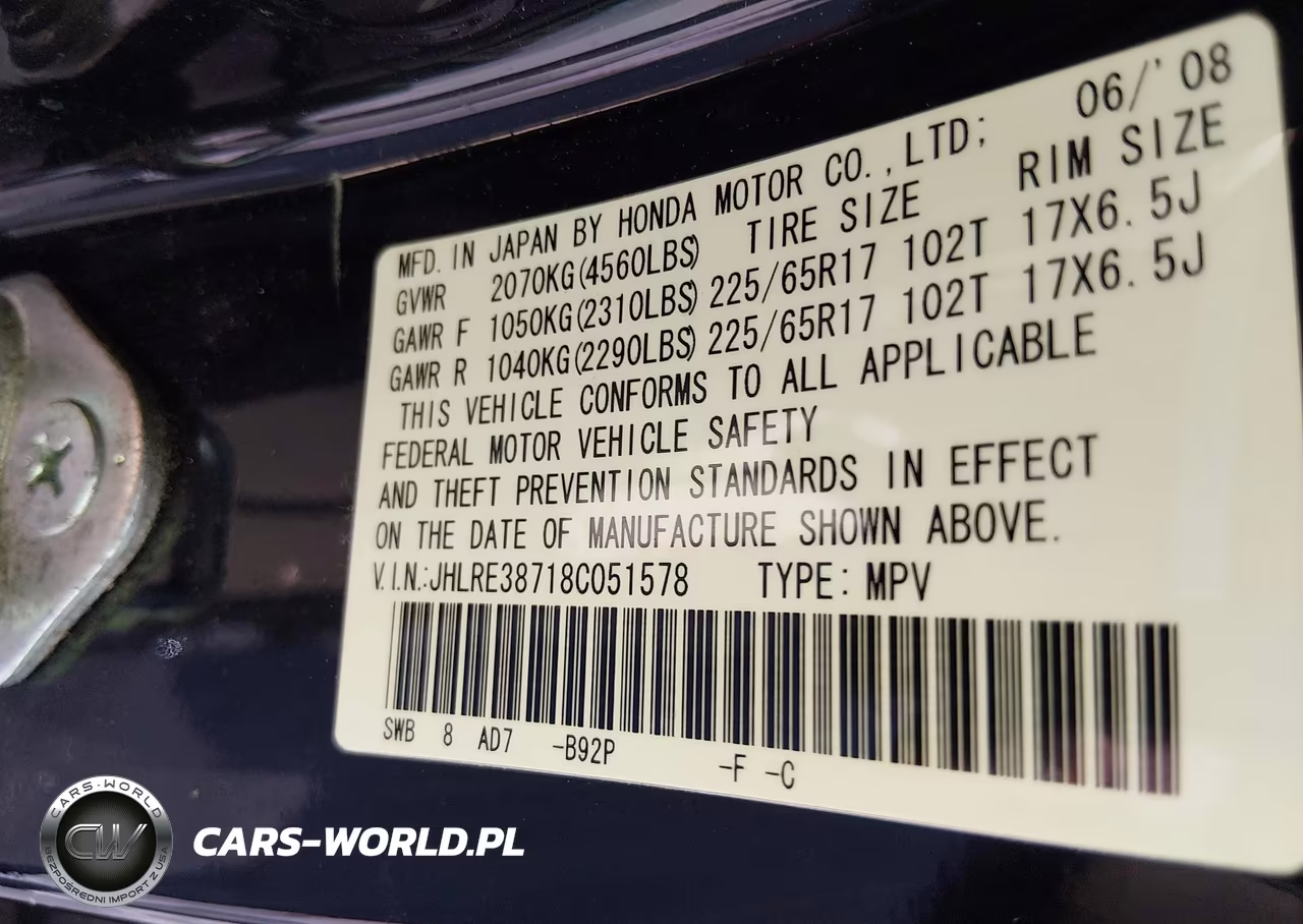 2008 Honda Cr-V Ex-L VIN:JHLRE38718C051578 - 9