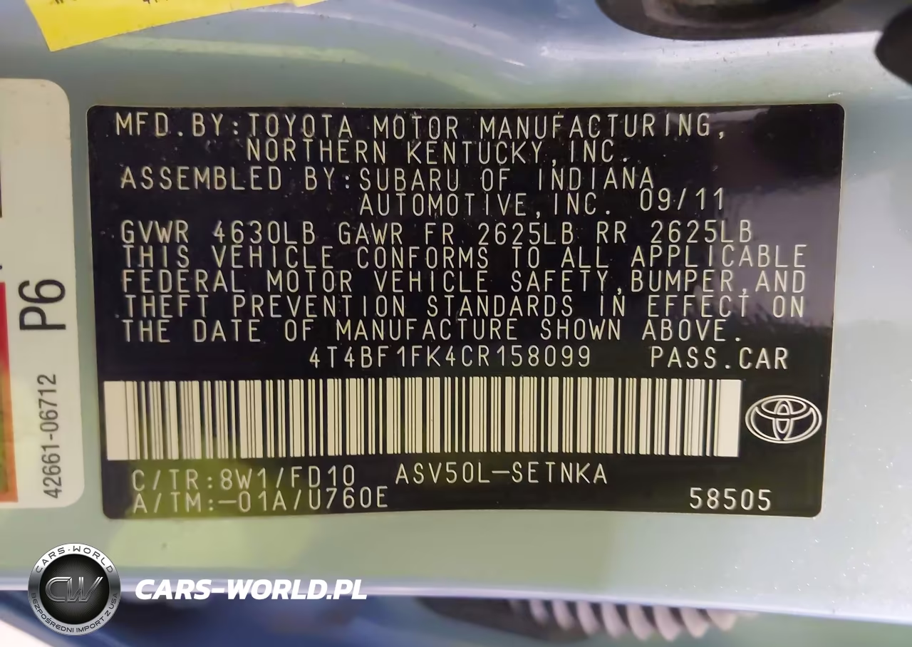 2012 Toyota Camry Le VIN:4T4BF1FK4CR158099 - 9