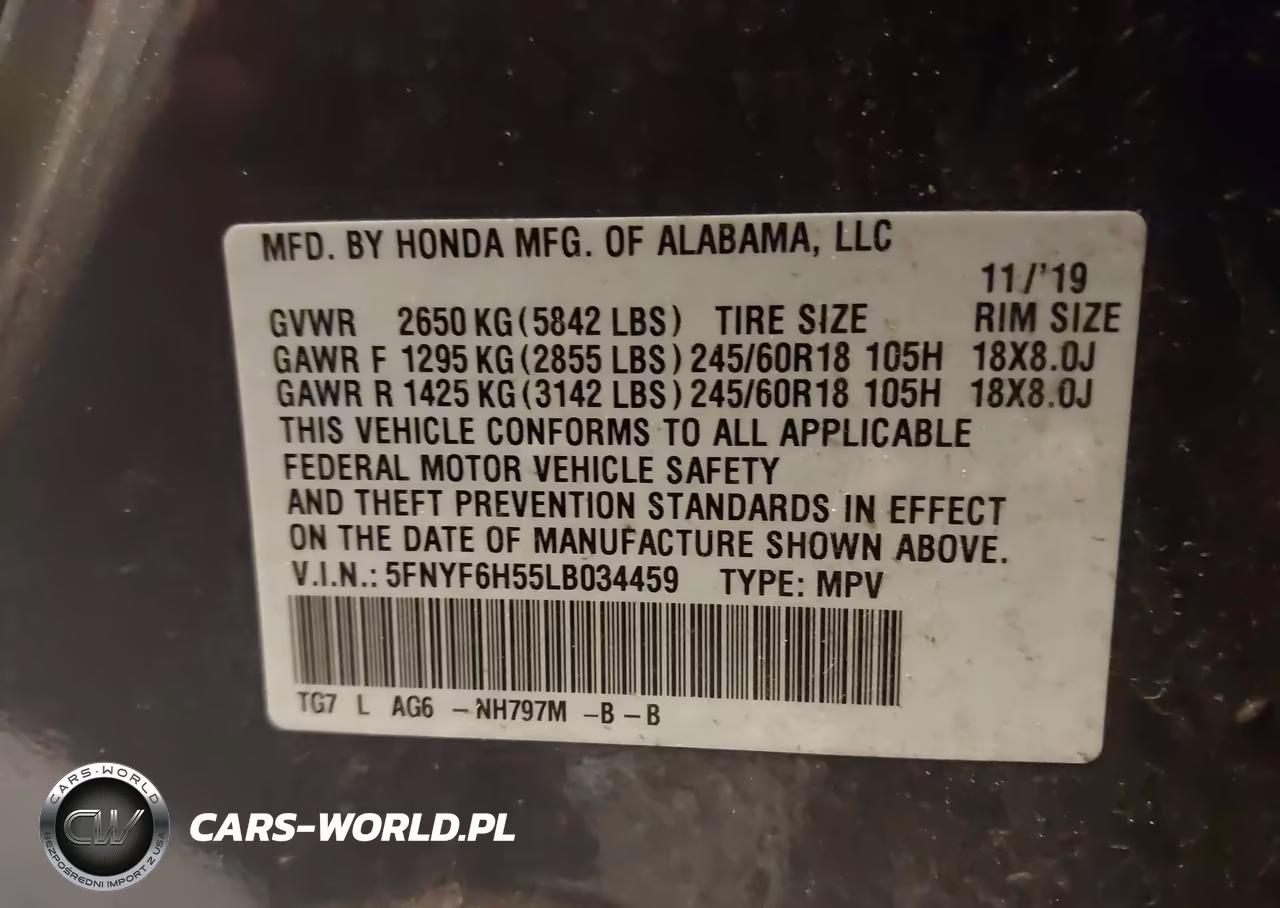 2020 Honda Pilot Awd Ex-L VIN:5FNYF6H55LB034459 - 9