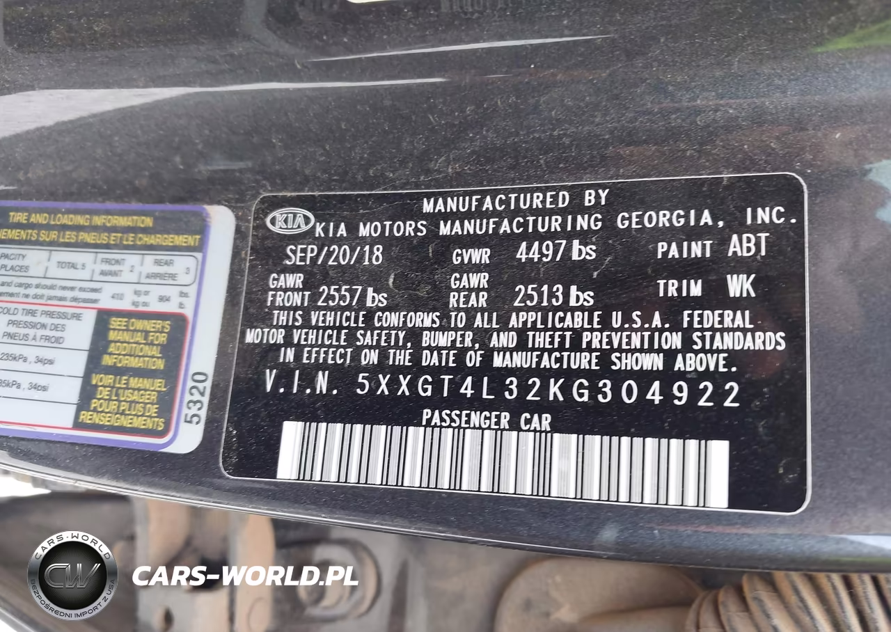 2019 Kia Optima S VIN:5XXGT4L32KG304922 - 9