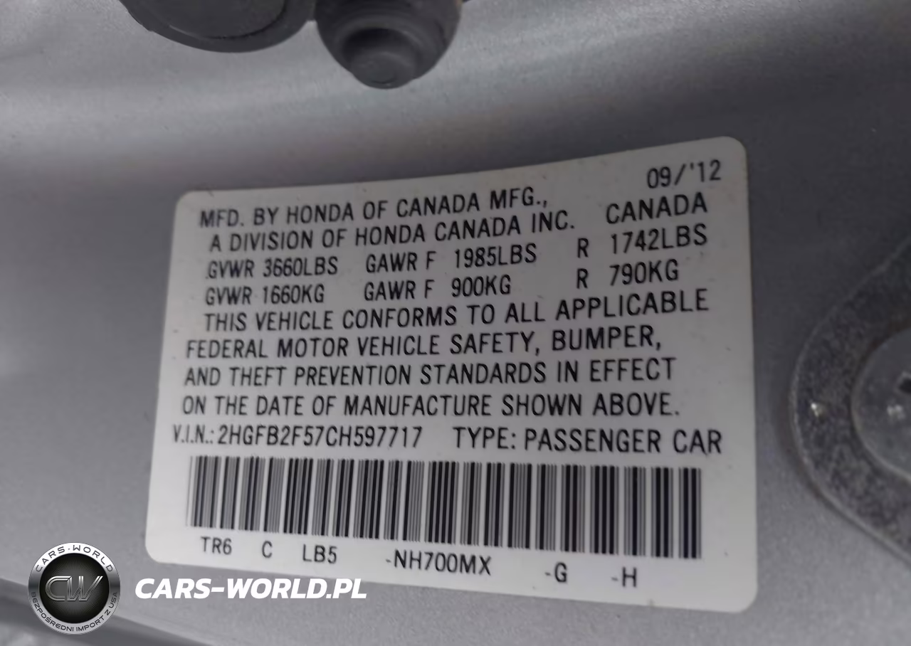 2012 Honda Civic Lx VIN:2HGFB2F57CH597717 - 9