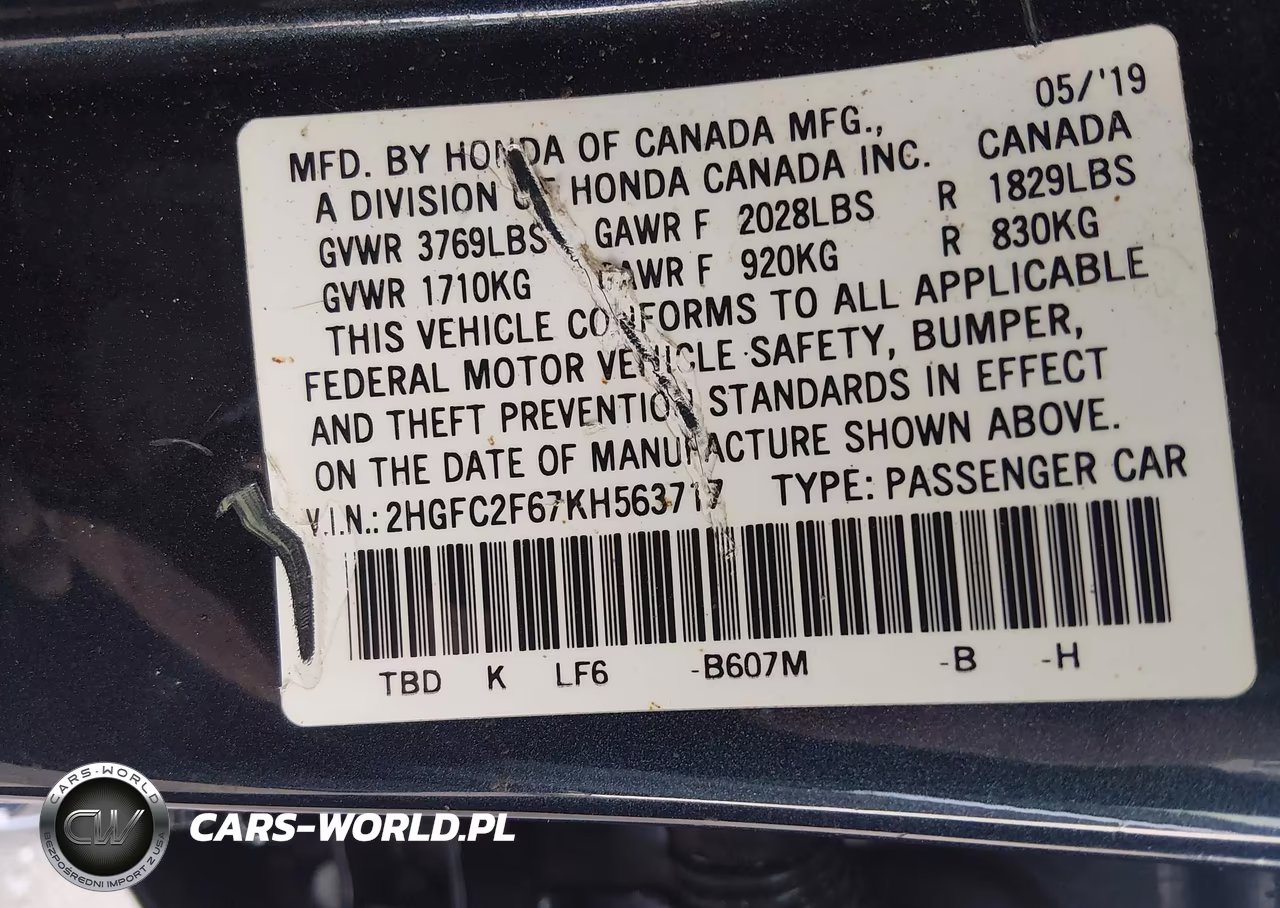 2019 Honda Civic Lx VIN:2HGFC2F67KH563717 - 9