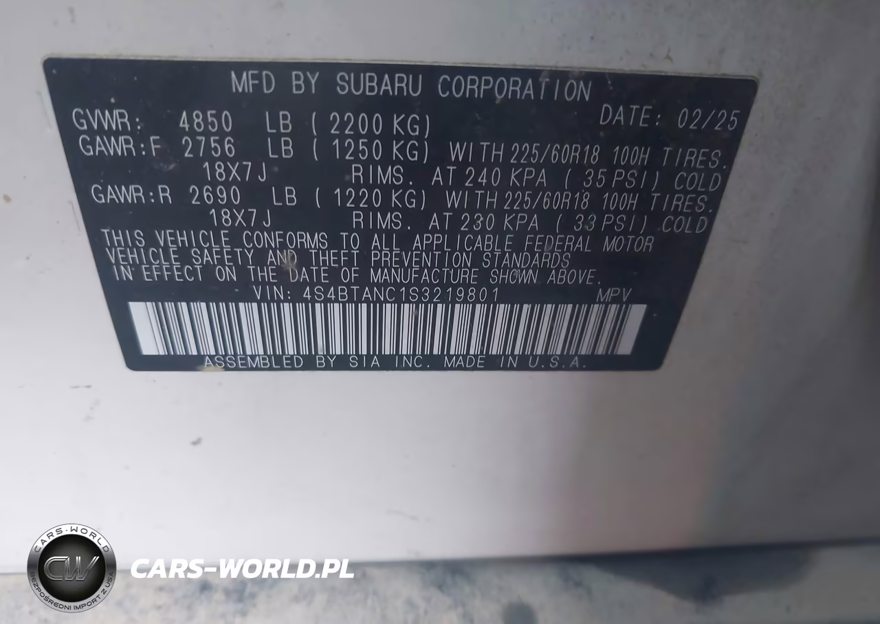 2025 Subaru Outback Limited VIN:4S4BTANC1S3219801 - 9