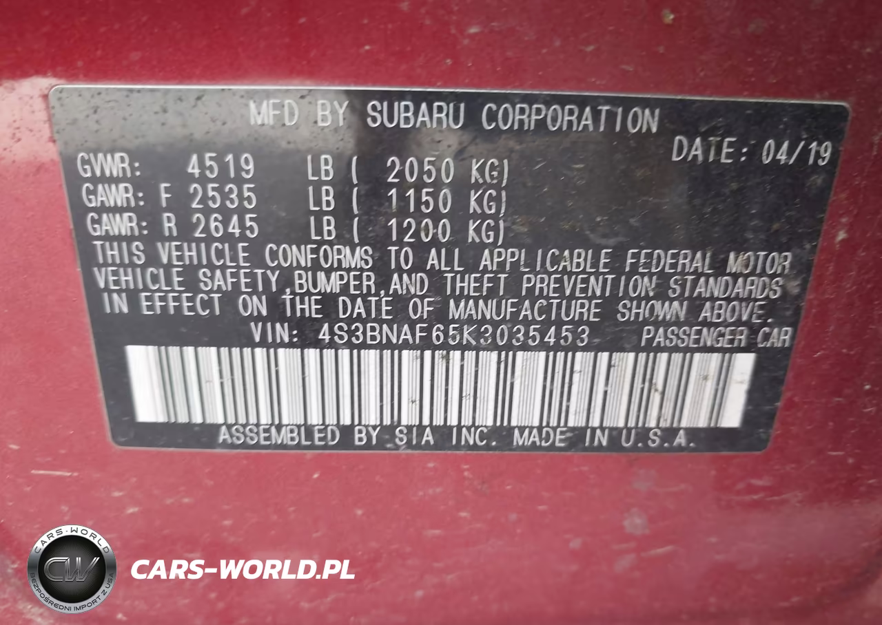 2019 Subaru Legacy 2.5I Premium VIN:4S3BNAF65K3035453 - 9