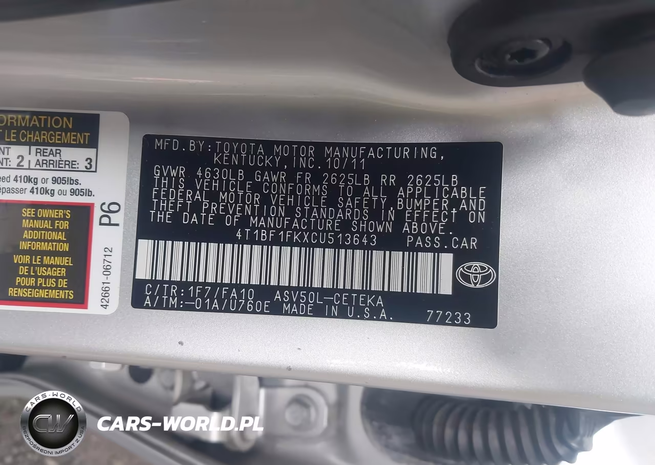 2012 Toyota Camry L VIN:4T1BF1FKXCU513643 - 9
