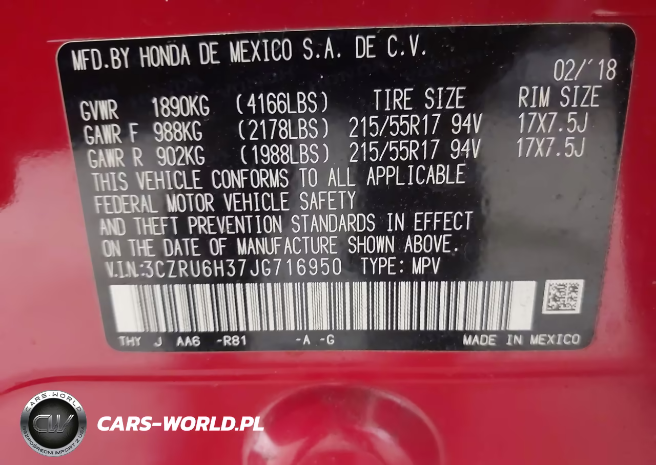 2018 Honda Hr-V Lx VIN:3CZRU6H37JG716950 - 9