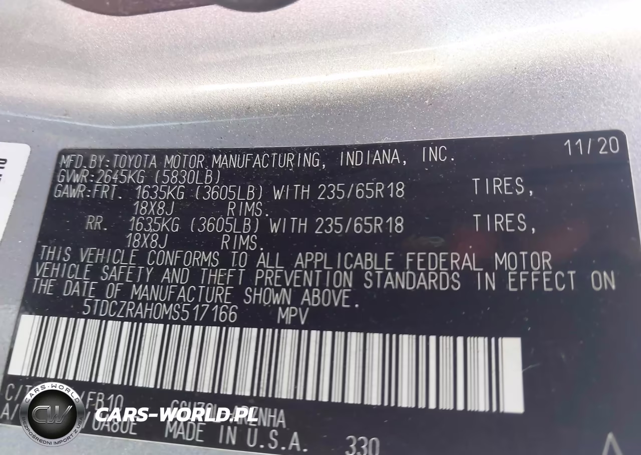 2021 Toyota Highlander L VIN:5TDCZRAH0MS517166 - 9