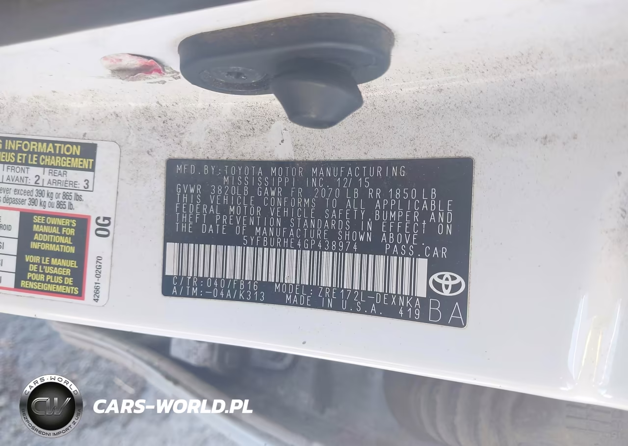 2016 Toyota Corolla Le Plus VIN:5YFBURHE4GP438974 - 9