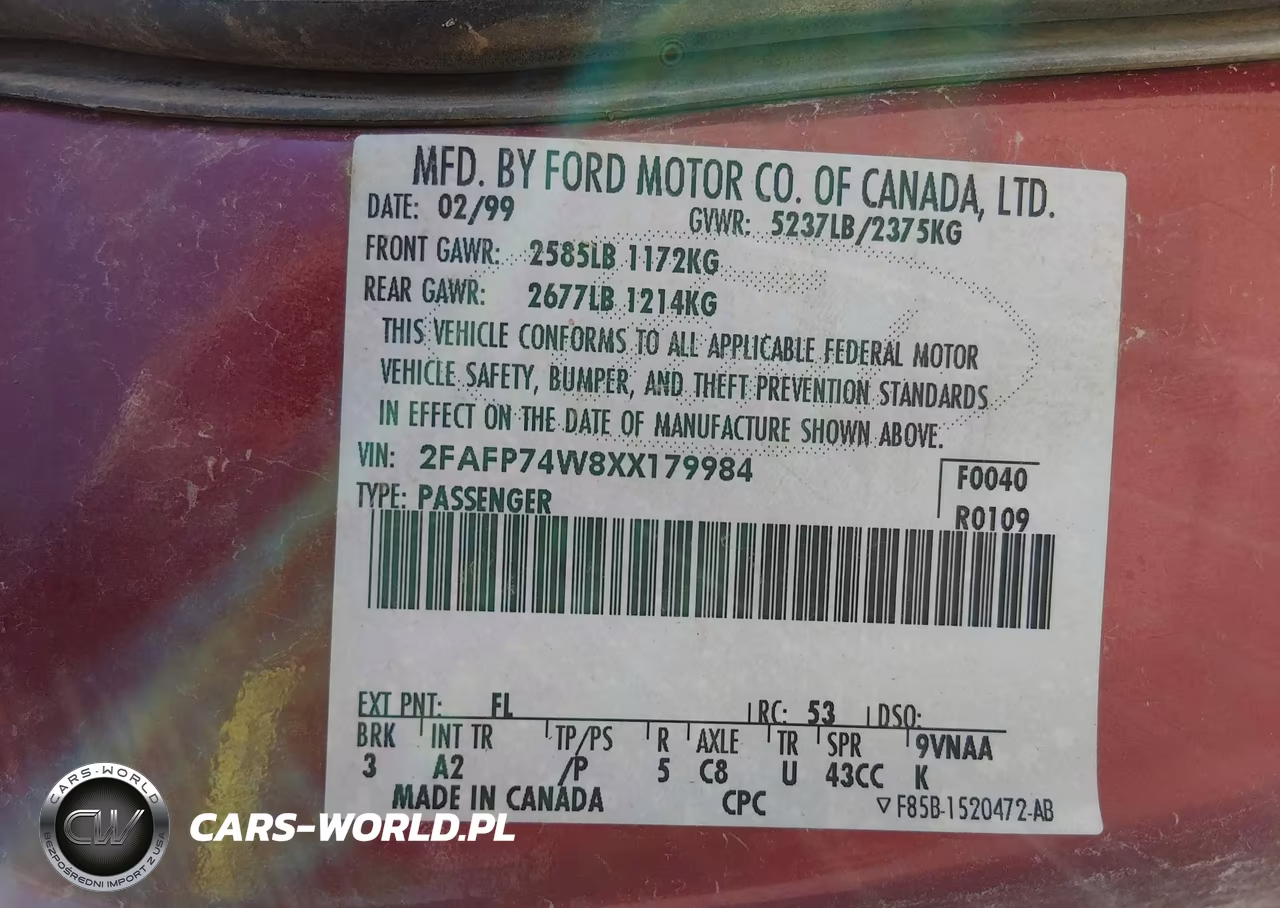 1999 Ford Crown Victoria Lx VIN:2FAFP74W8XX179984 - 9