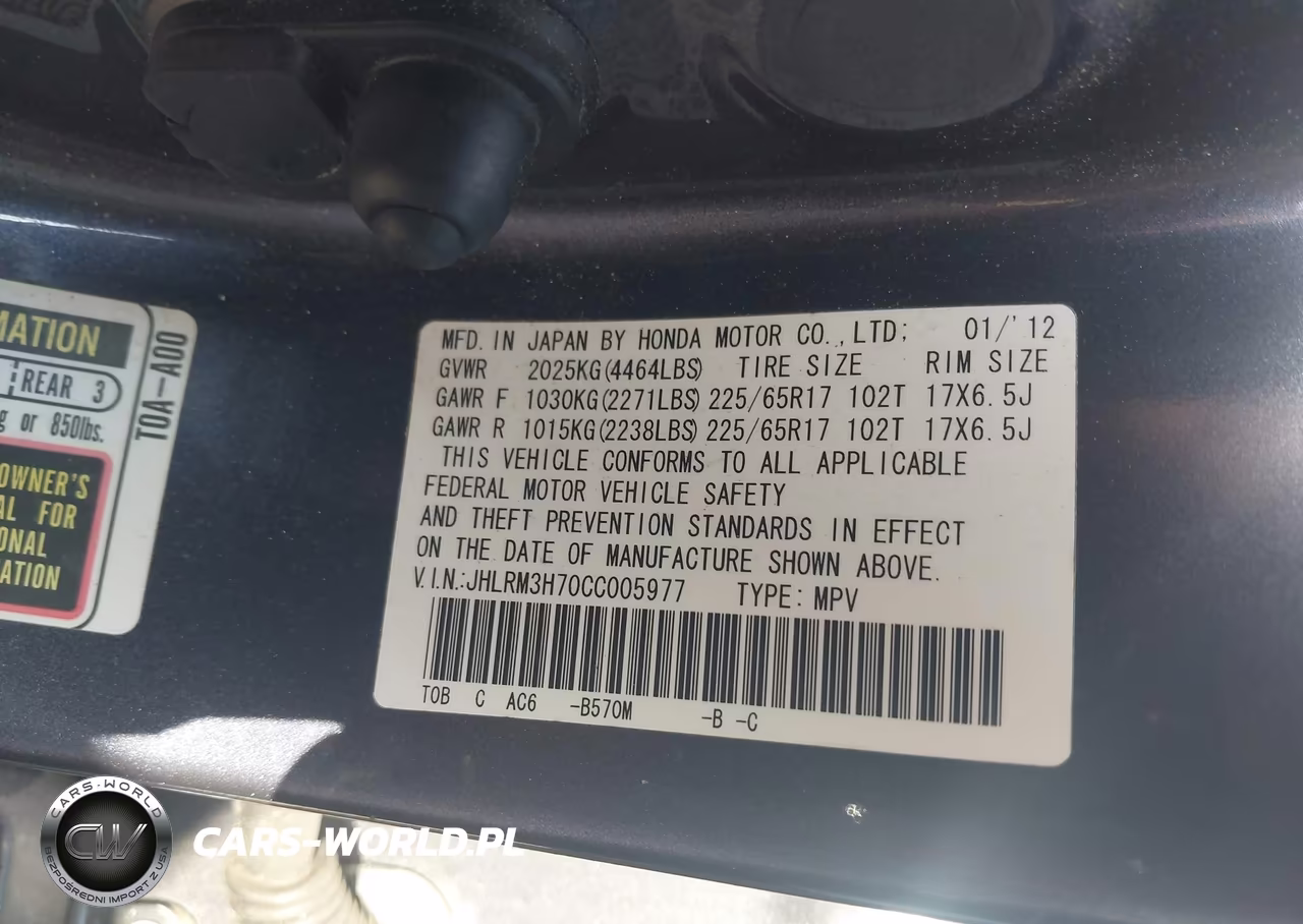 2012 Honda Cr-V Ex-L VIN:JHLRM3H70CC005977 - 9