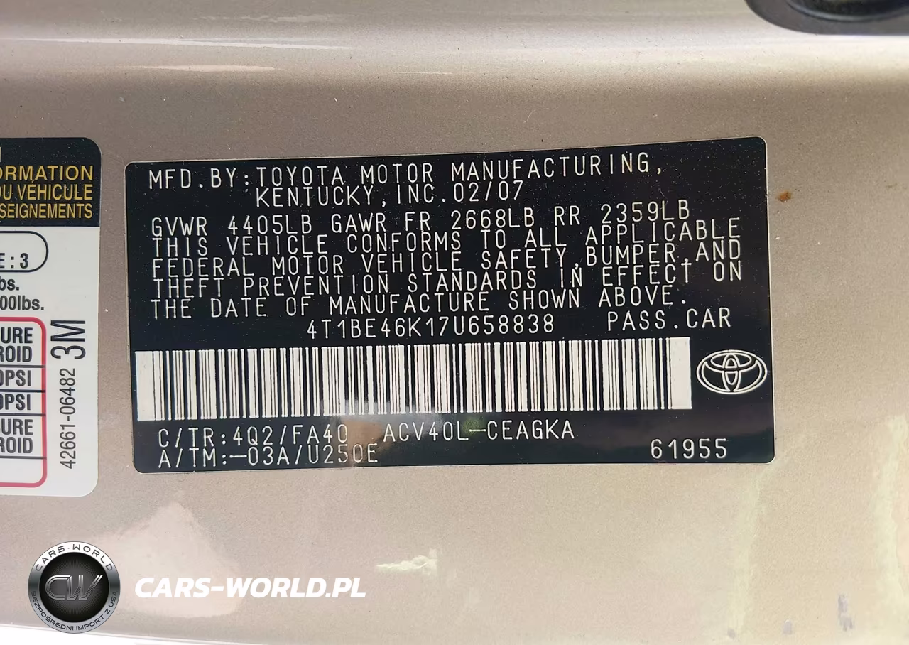 2007 Toyota Camry Xle VIN:4T1BE46K17U658838 - 9