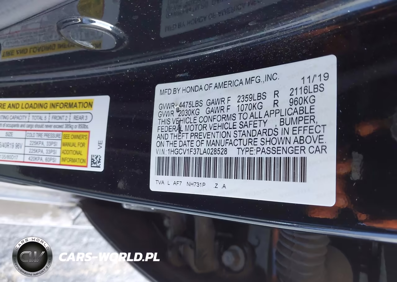 2020 Honda Accord Sport VIN:1HGCV1F37LA028528 - 9