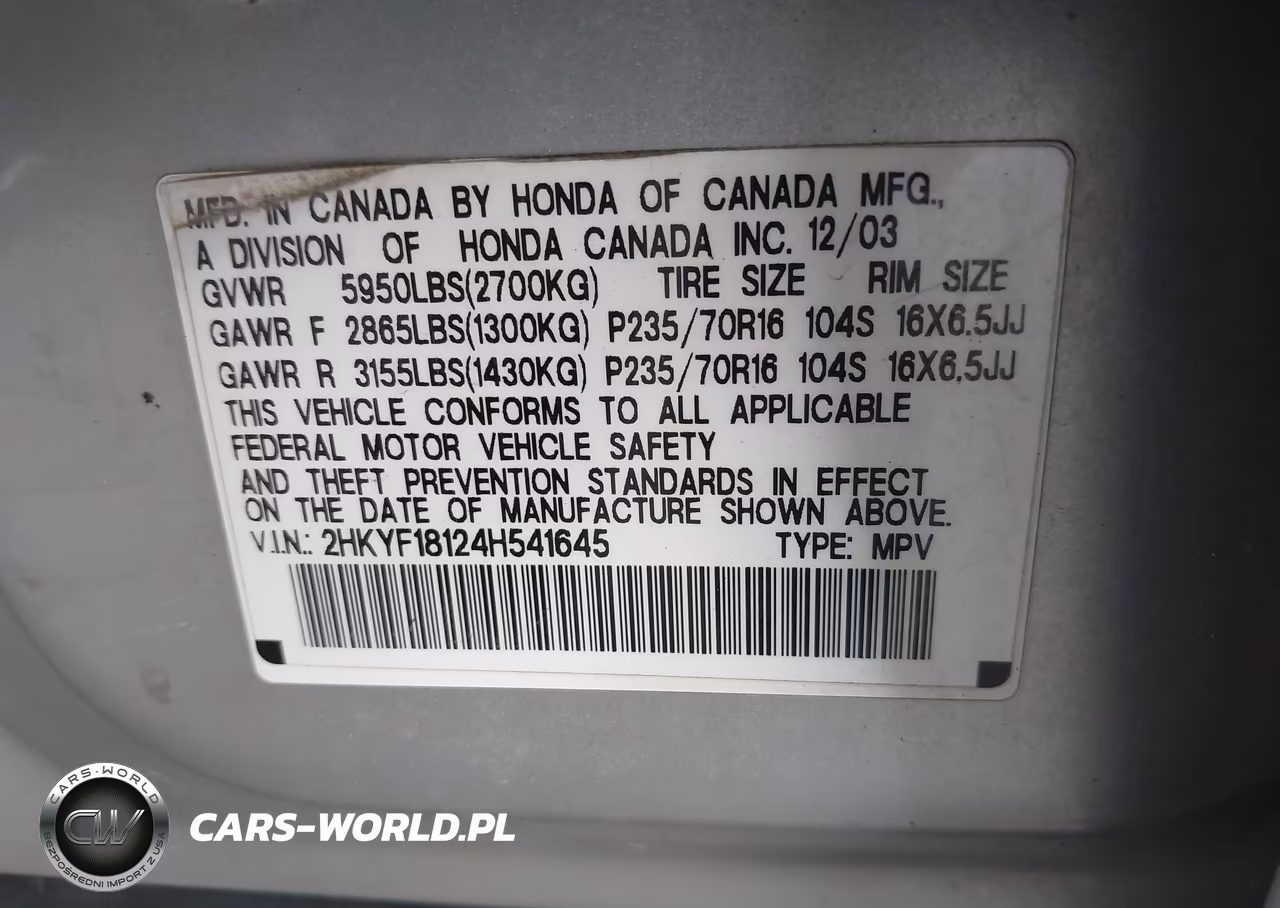 2004 Honda Pilot Lx VIN:2HKYF18124H541645 - 9