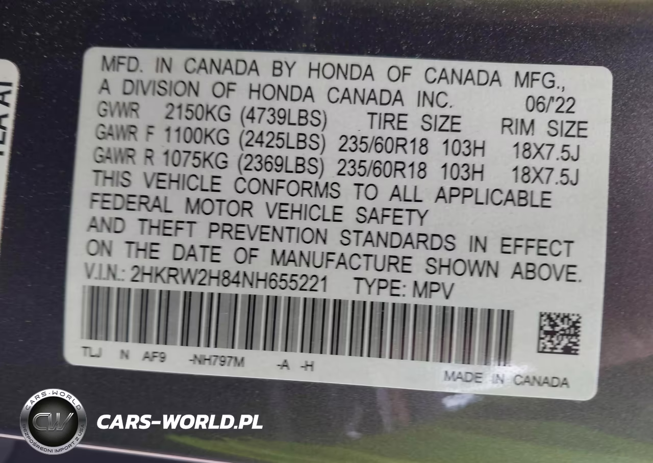 2022 Honda Cr-V Awd Ex-L VIN:2HKRW2H84NH655221 - 9