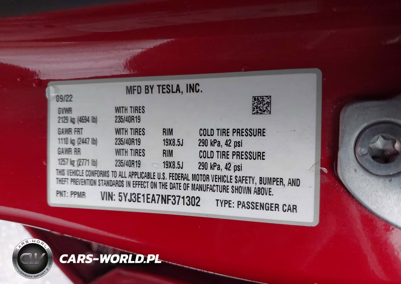 2022 Tesla Model 3 Rear-Wheel Drive VIN:5YJ3E1EA7NF371302 - 9