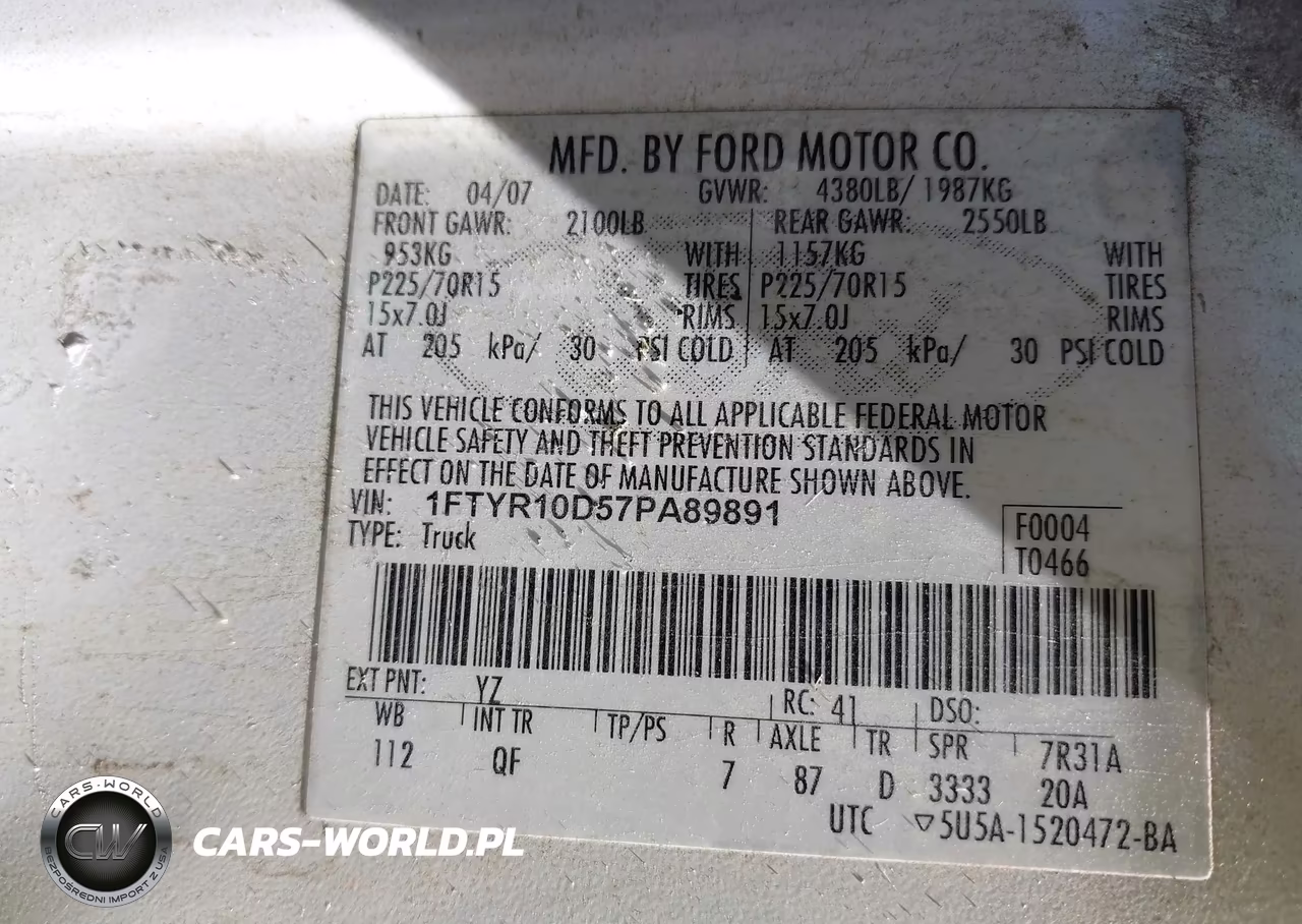 2007 Ford Ranger Stx-Xl-Xlt VIN:1FTYR10D57PA89891 - 9