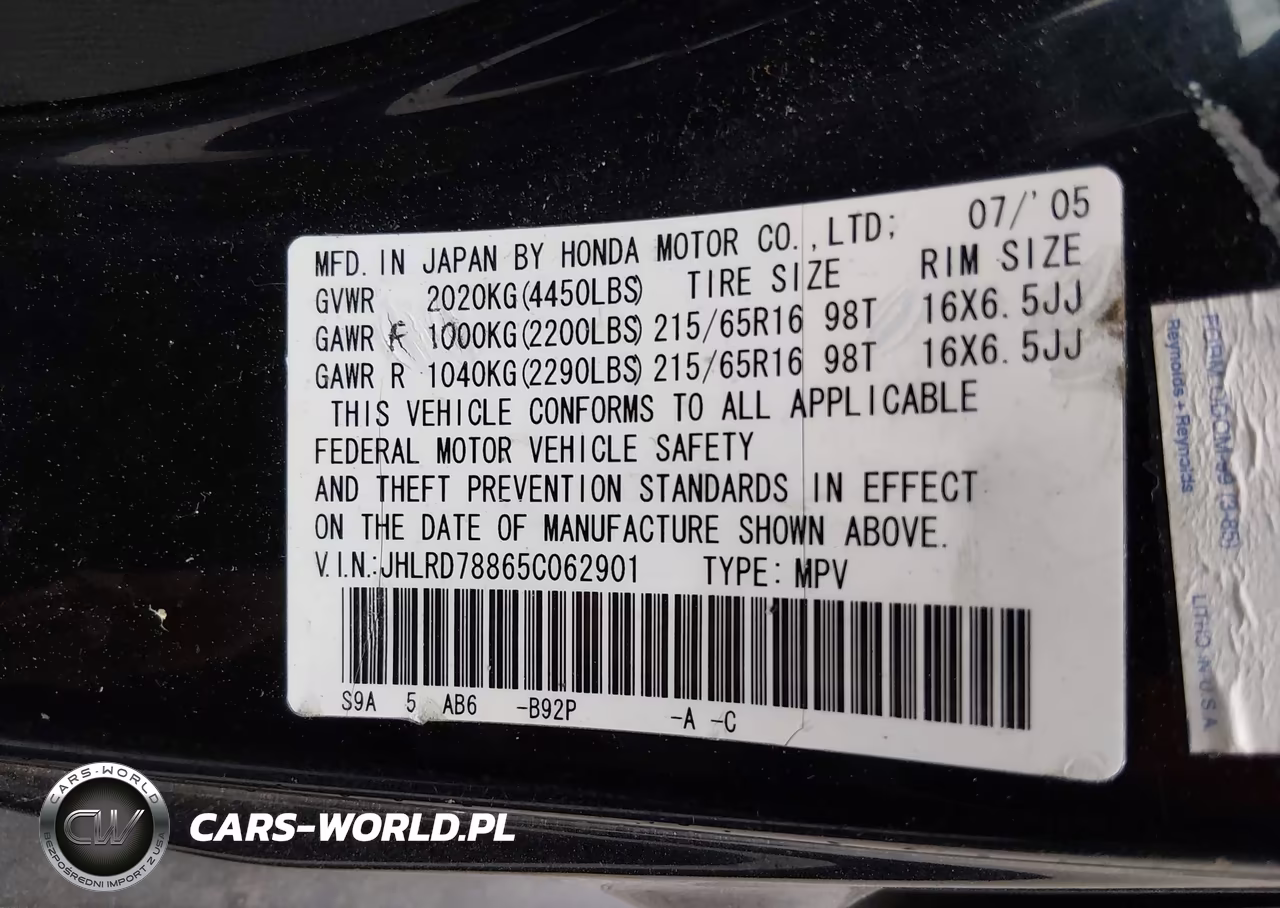 2005 Honda Cr-V Ex VIN:JHLRD78865C062901 - 9