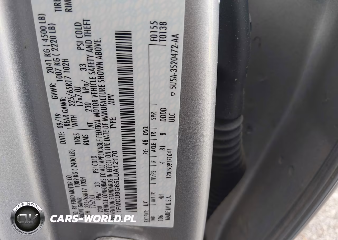 2020 Ford Escape Se VIN:1FMCU9G65LUA12170 - 9